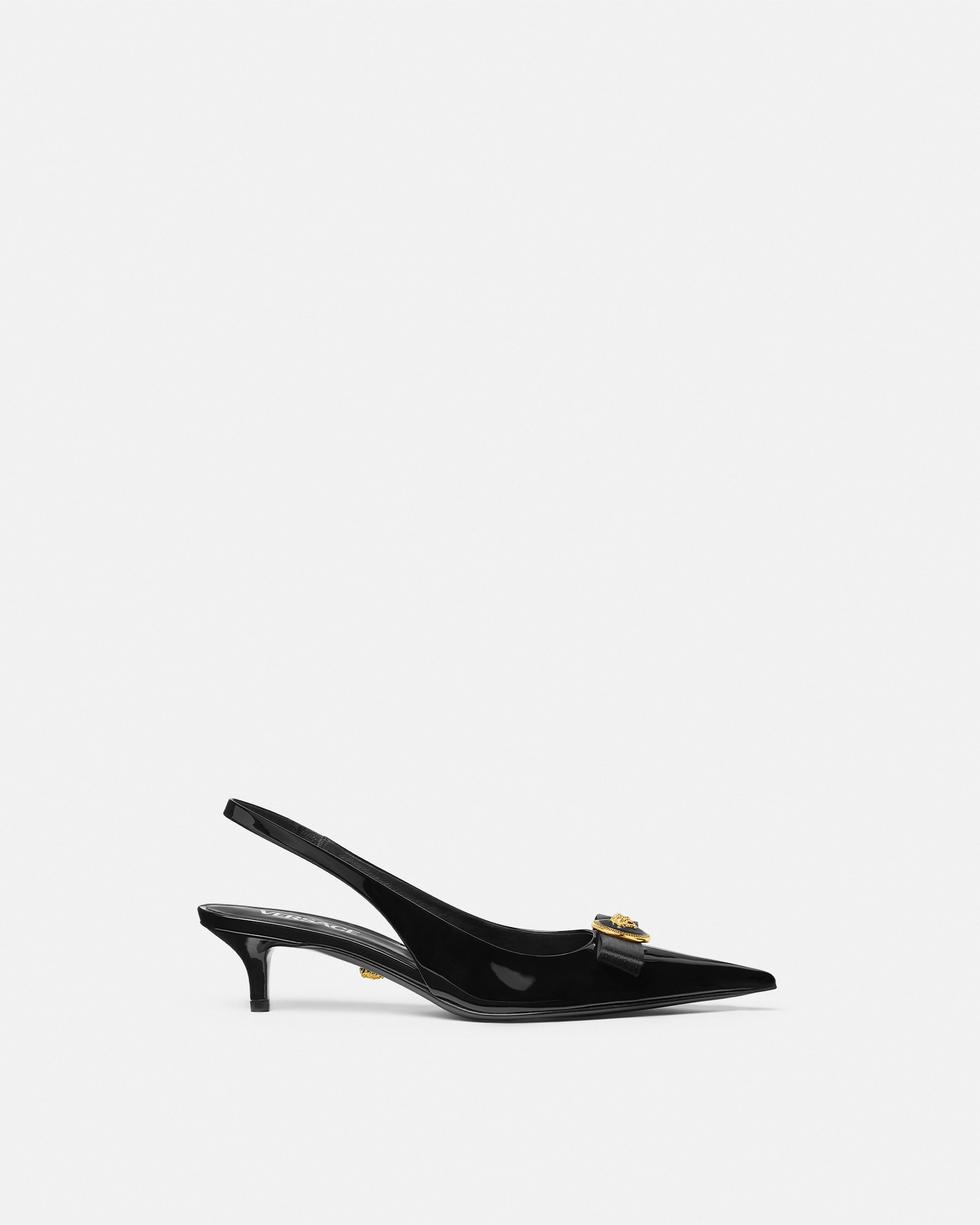 Versace Gianni Ribbon Slingbacks Vernis 45 Mm In Noir+or