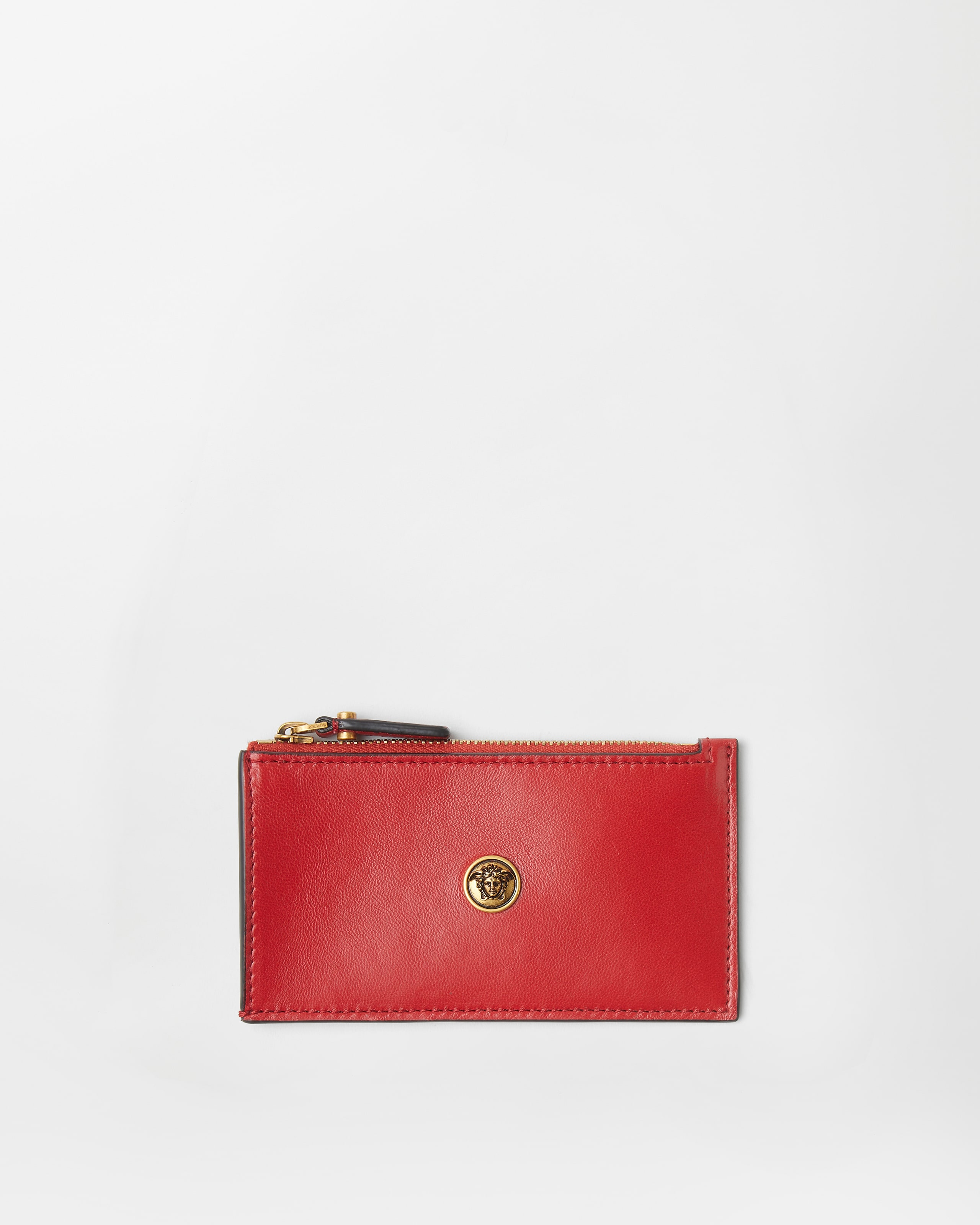 Versace Emblème Porte-cartes Zippé En Cuir In Red