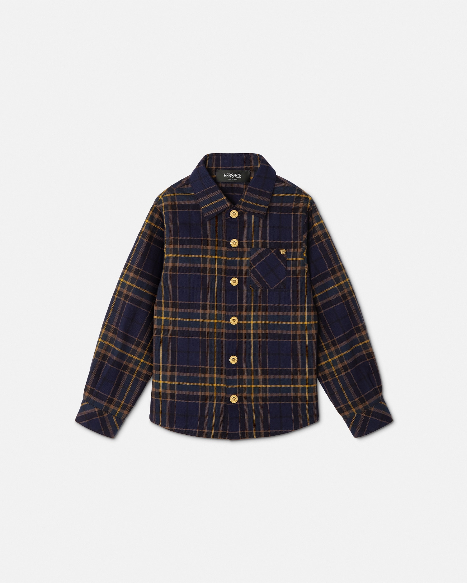 Versace Tartan Kids Shirt In Blue+yellow