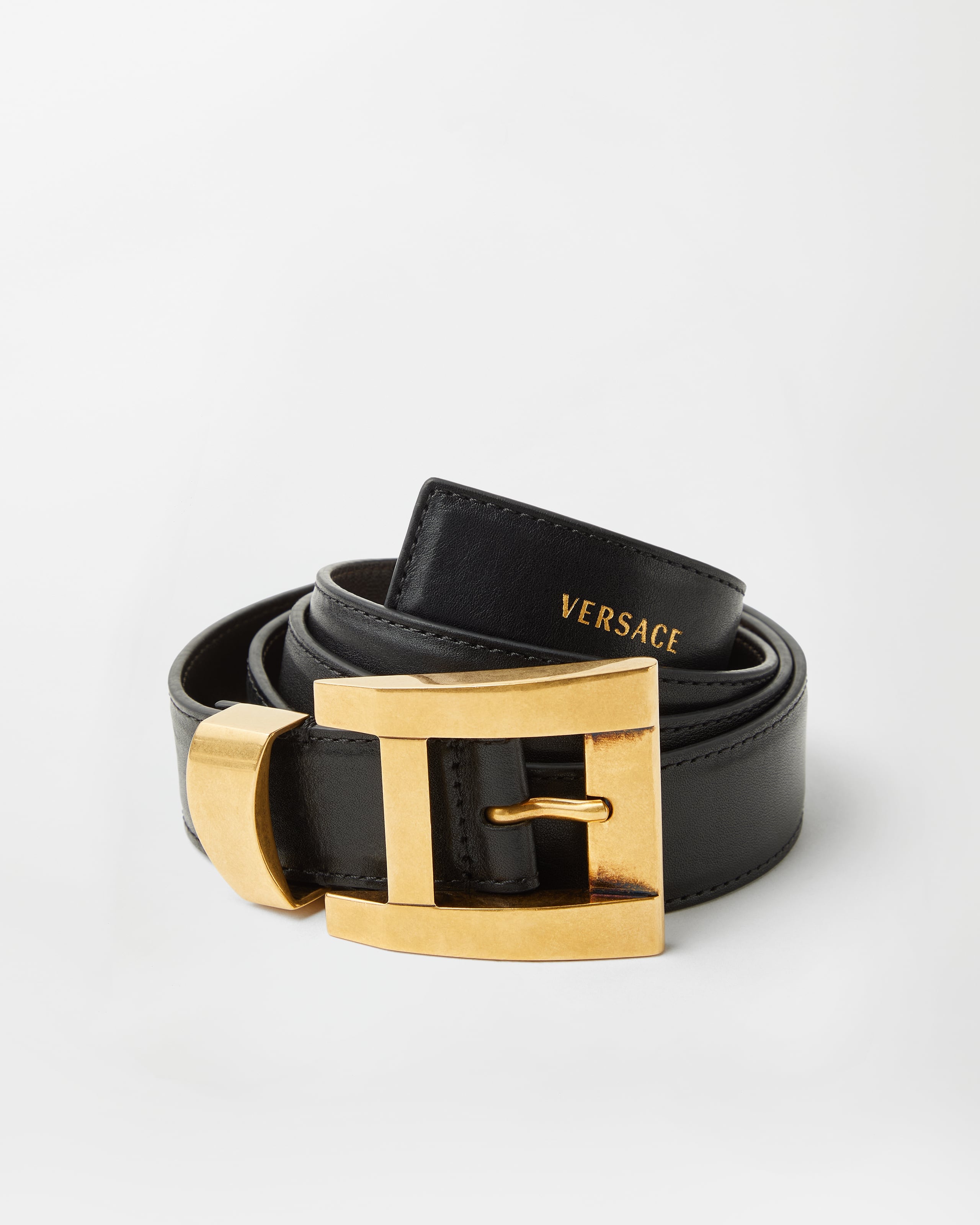 Versace Adjustable Calf Leather Belt Refined Design In Black