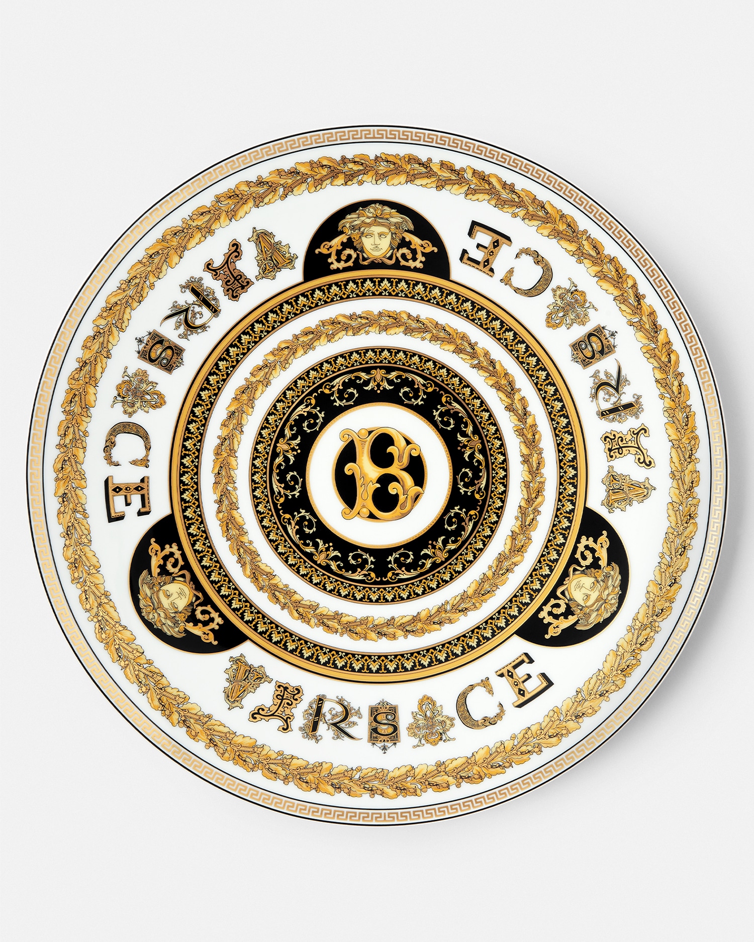 Versace Virtus Alphabet B Charger Plate 33 Cm In White+gold