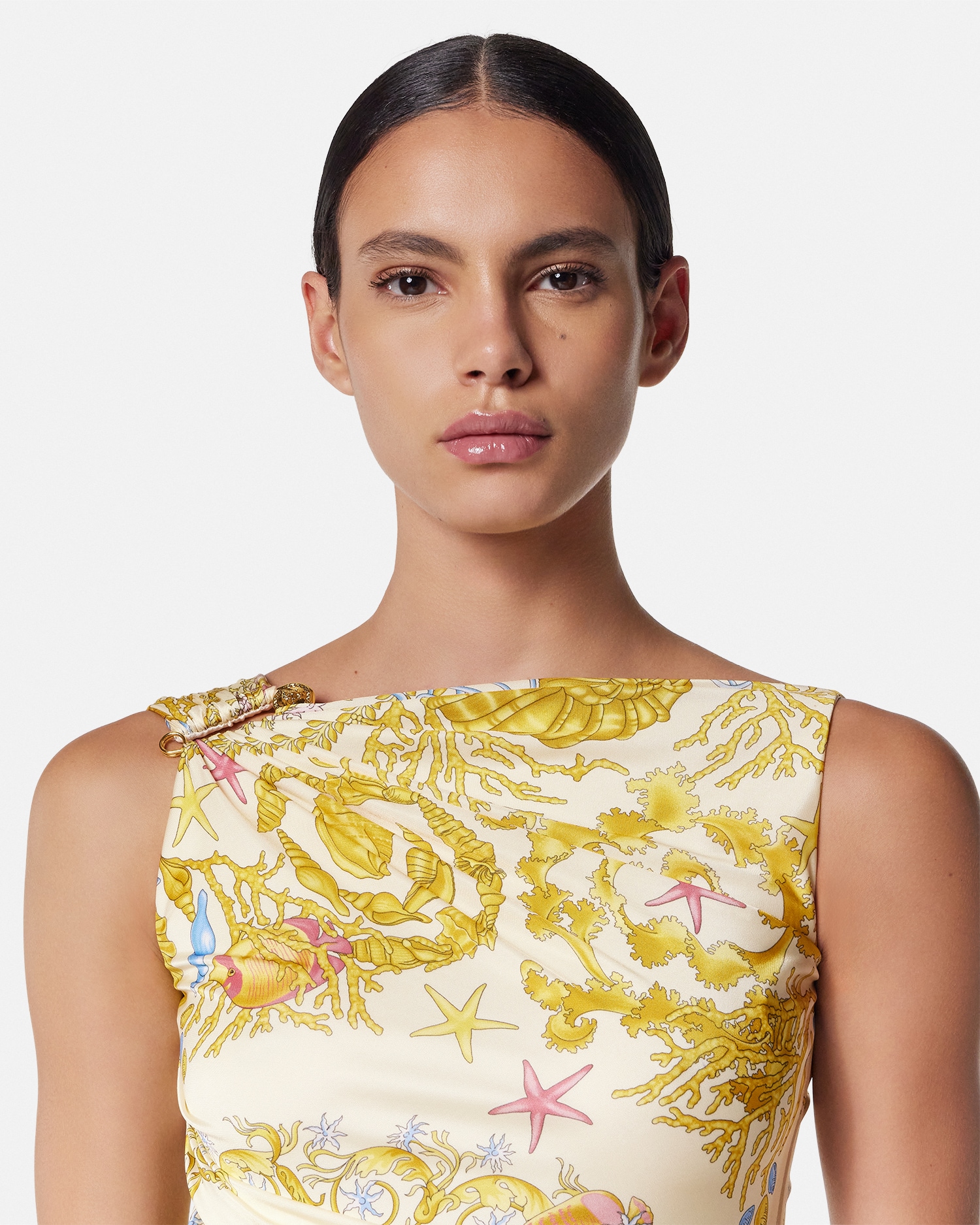 Underwater Barocco Draped Flared Mini Dress