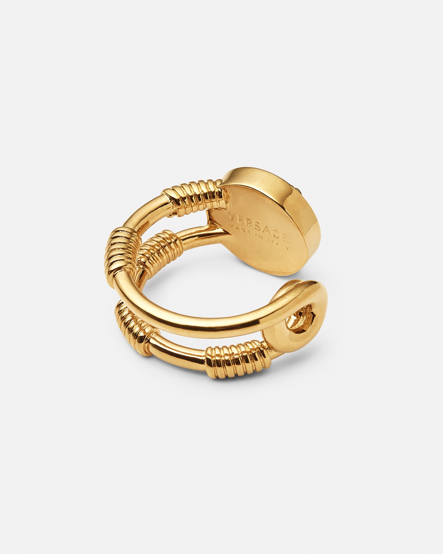 Shop Versace Accessori Safety Pin Ring In Gold