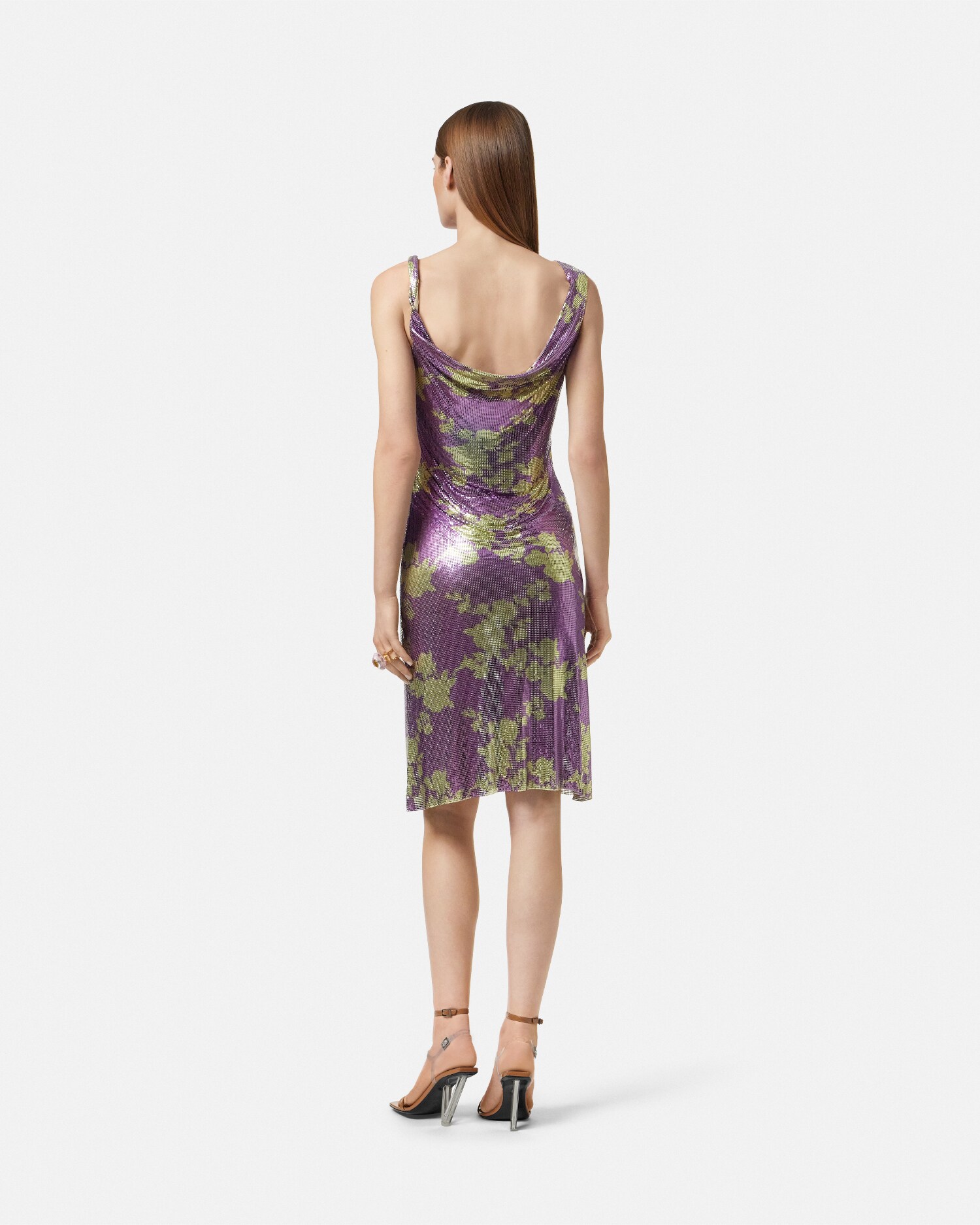 Wild Roses Metal Mesh Draped Midi Dress