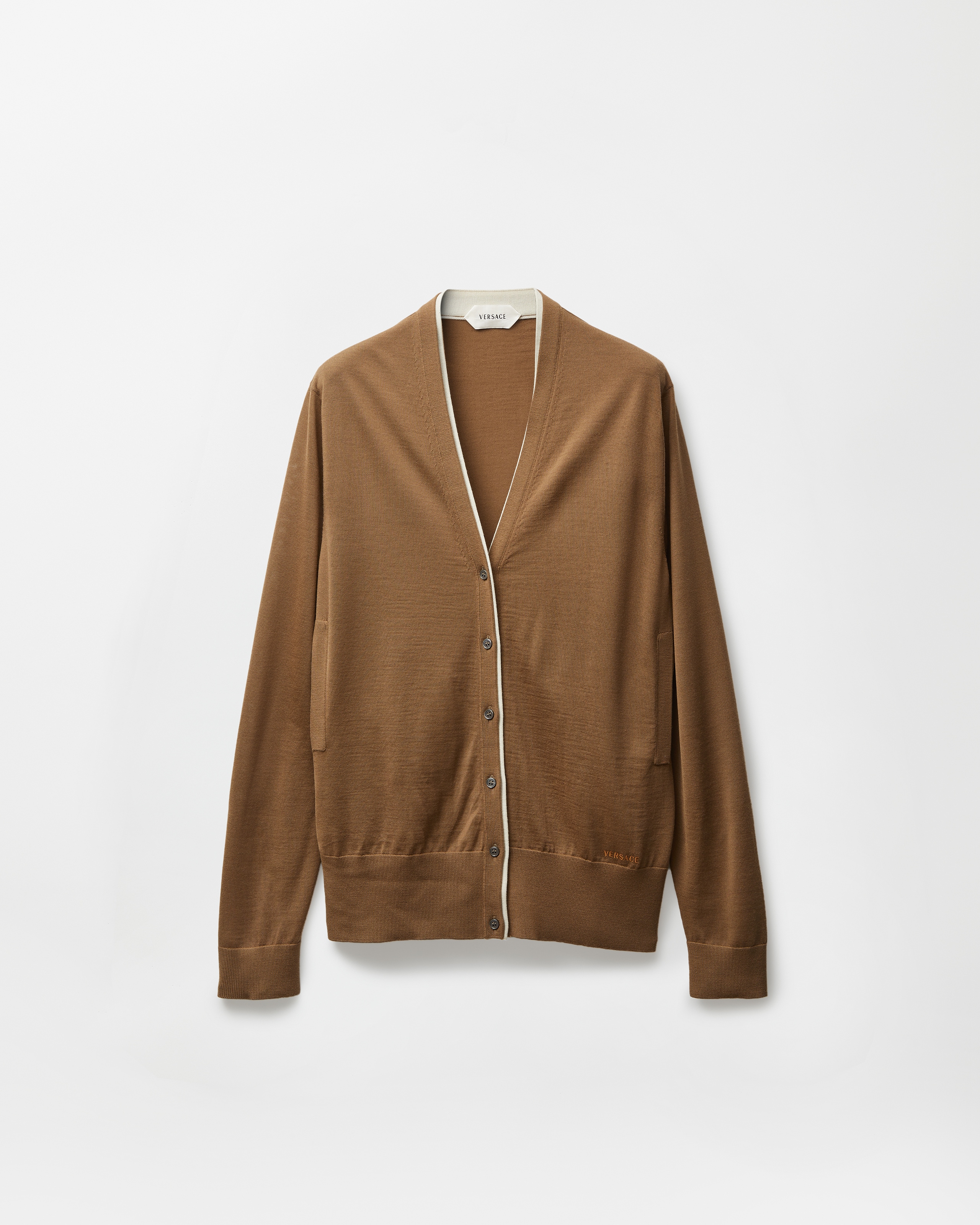 Versace Cardigan En Maille De Laine In Brown