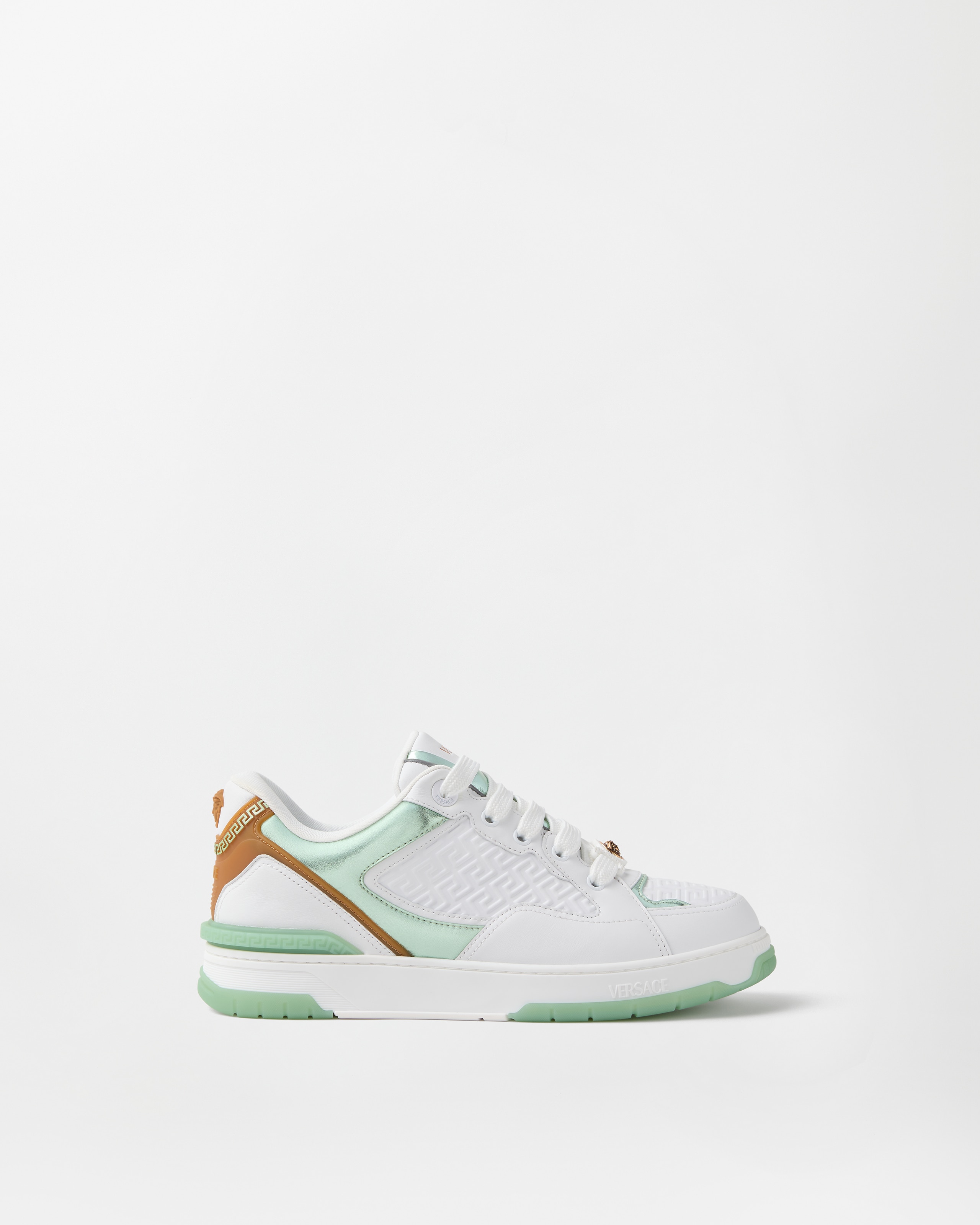Versace Biggie Basket Leather Sneakers In White+green