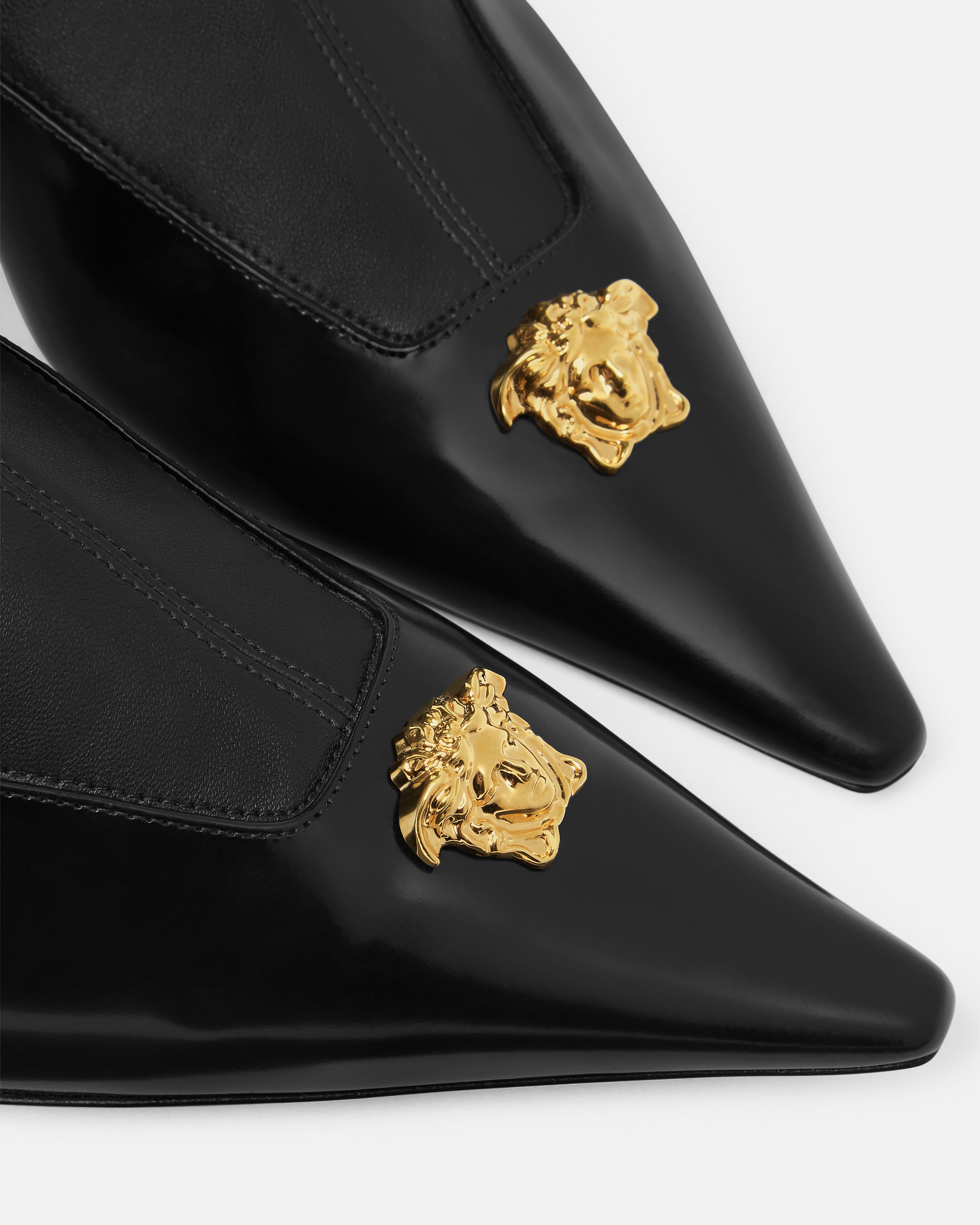 La Medusa Leather Boots 55 mm Black,Gold | VERSACE US