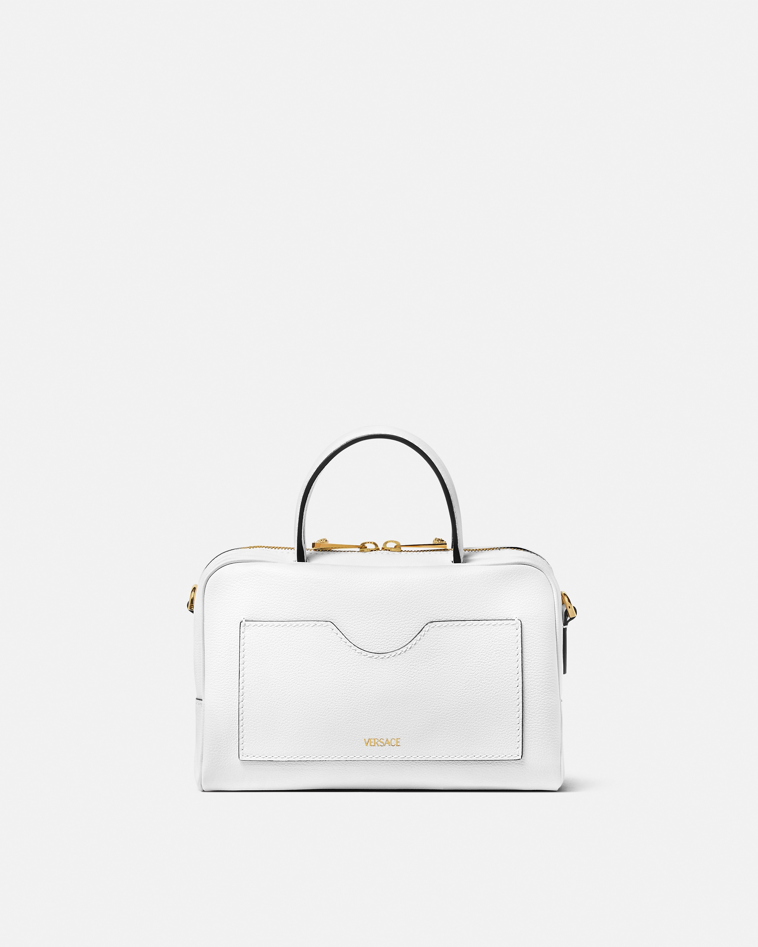 La Medusa Leather Boston Bag White | VERSACE US