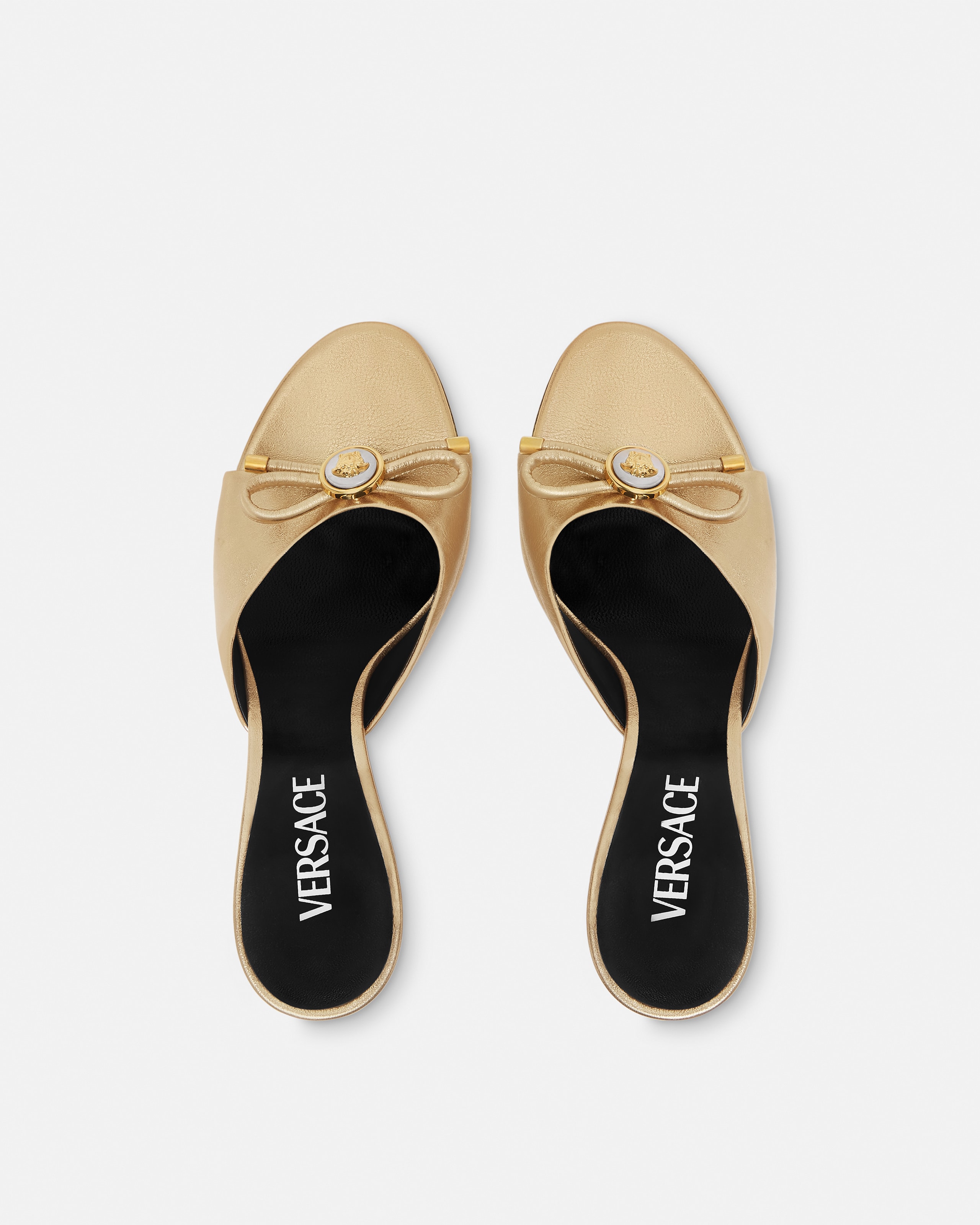 Opera Bow Metallic Mules 85mm