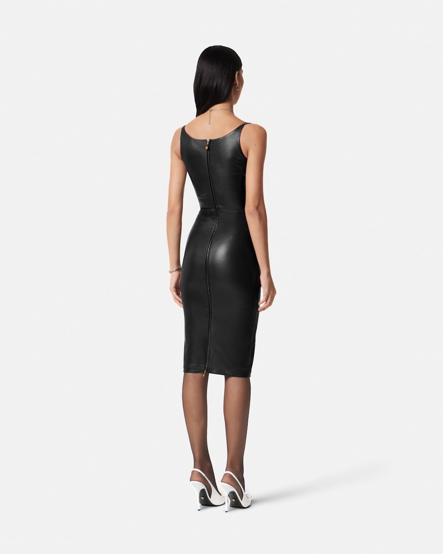 Leather Corset Midi Dress Black | VERSACE US