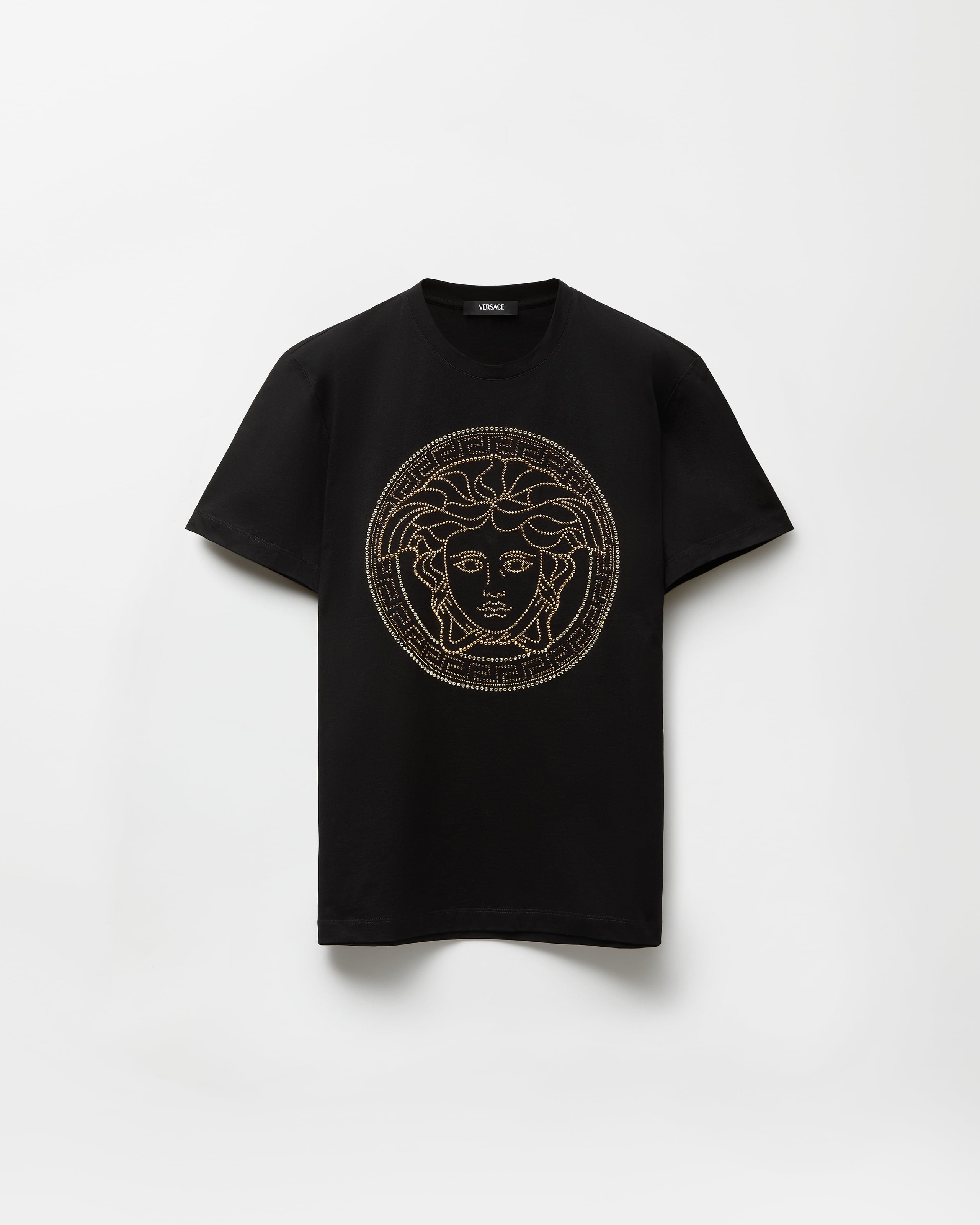 Embellished Cotton-Jersey T-Shirt Black | VERSACE US