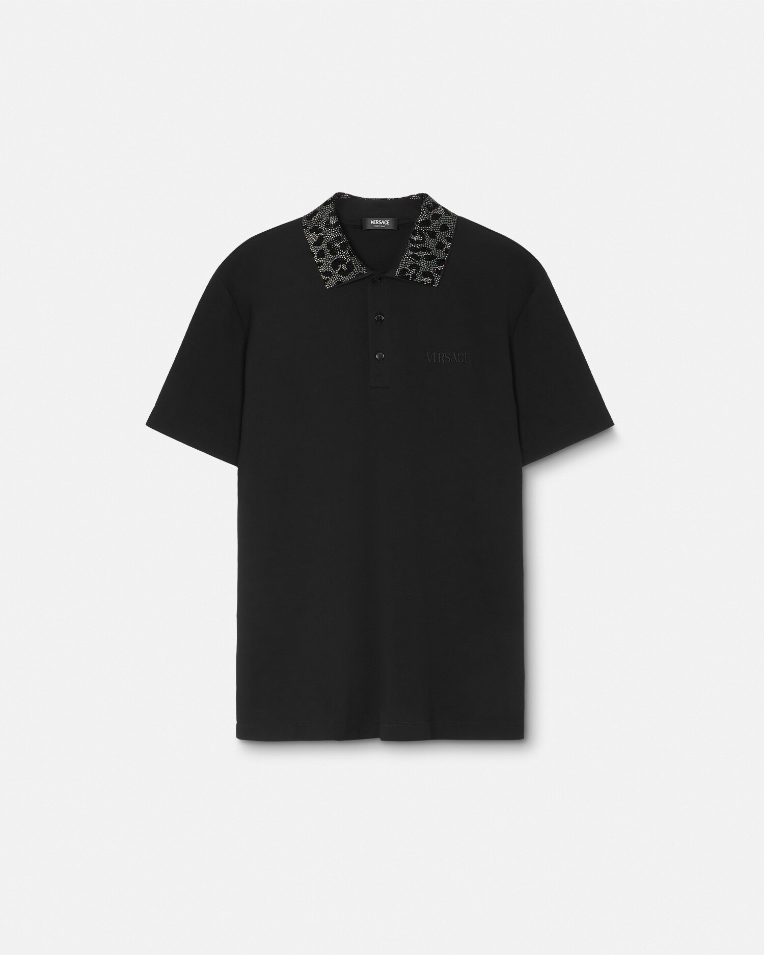 Versace Crystal-embellished Polo Shirt In Black