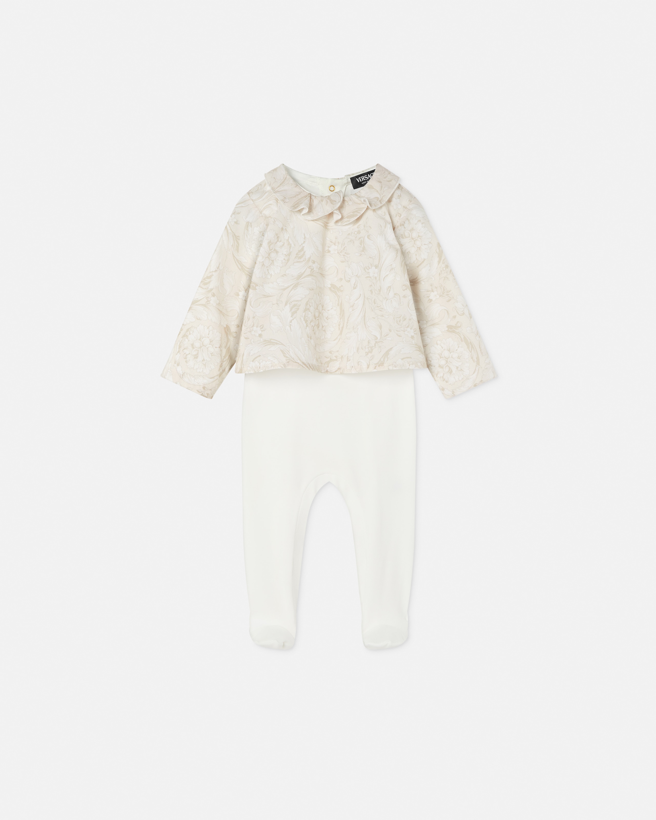 Versace Baby Cotton Sleepsuit In Gray