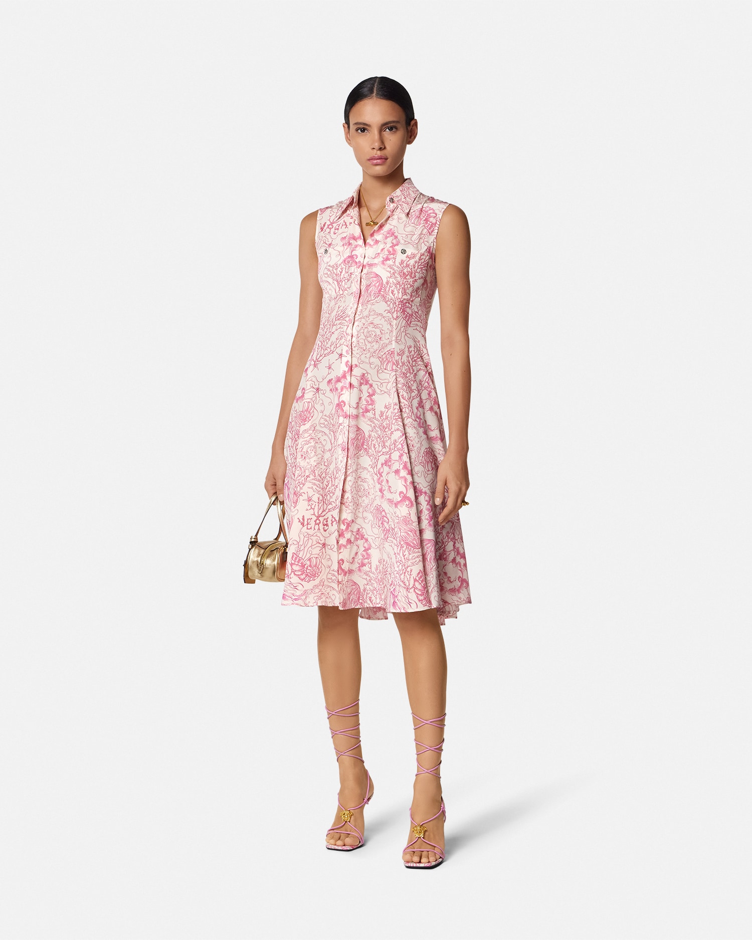 Underwater Barocco Flowy Midi Shirt Dress
