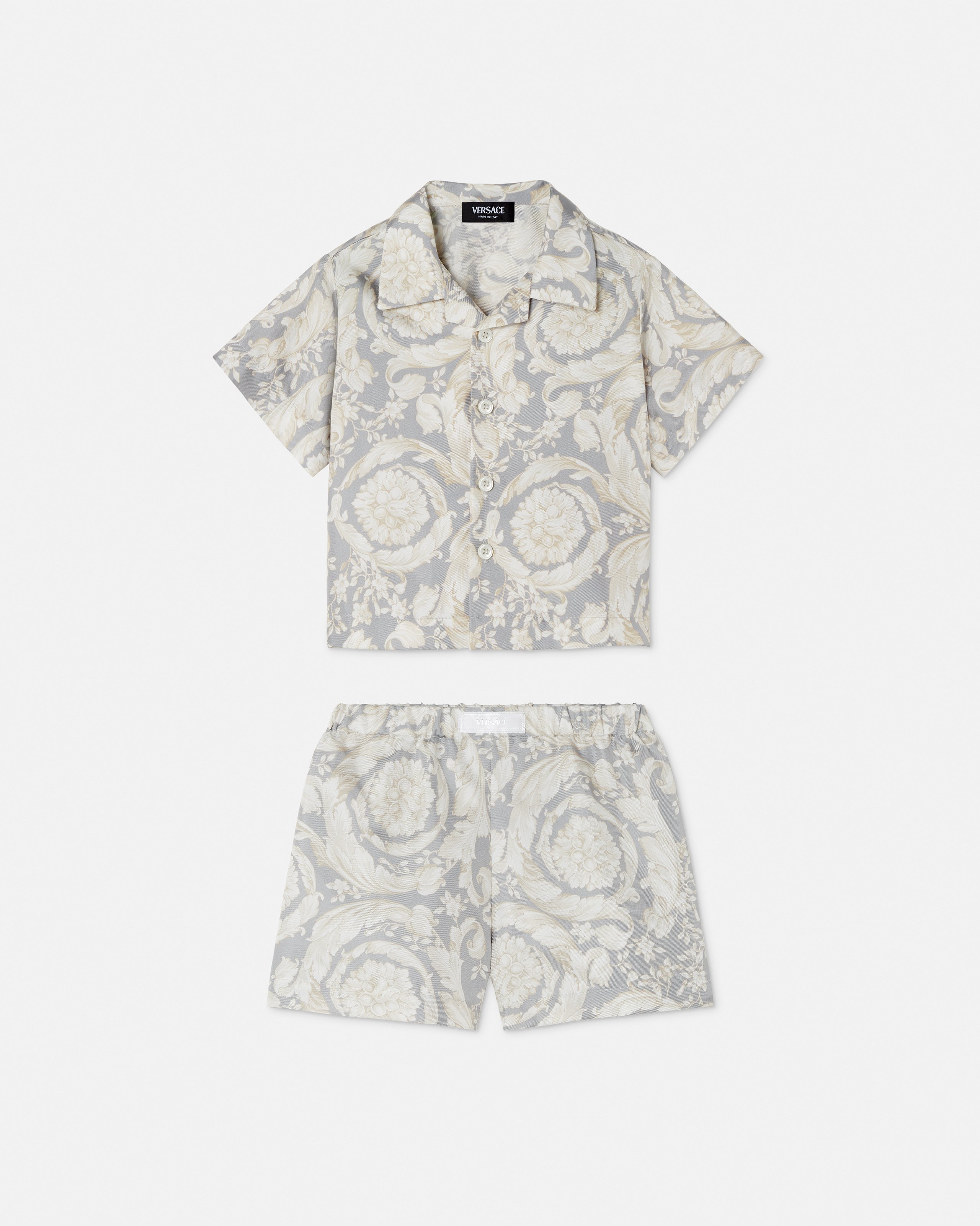 Versace Ensemble Chemise À Motif Sergé De Soie Baby In Blue