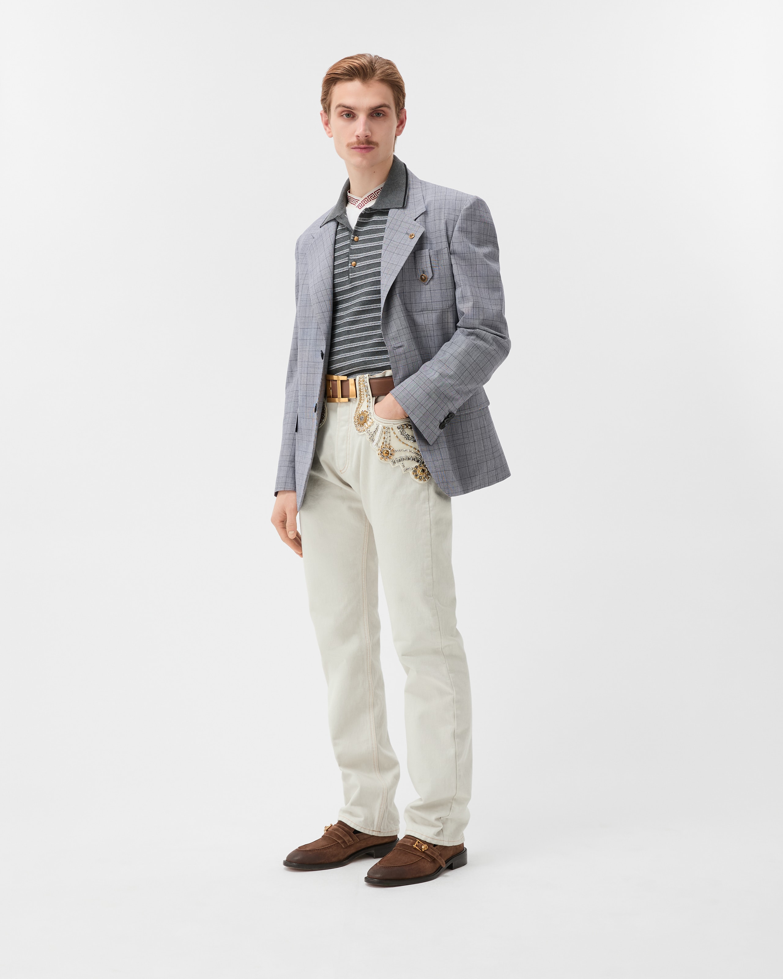 Embroidered Straight Jeans White | VERSACE US