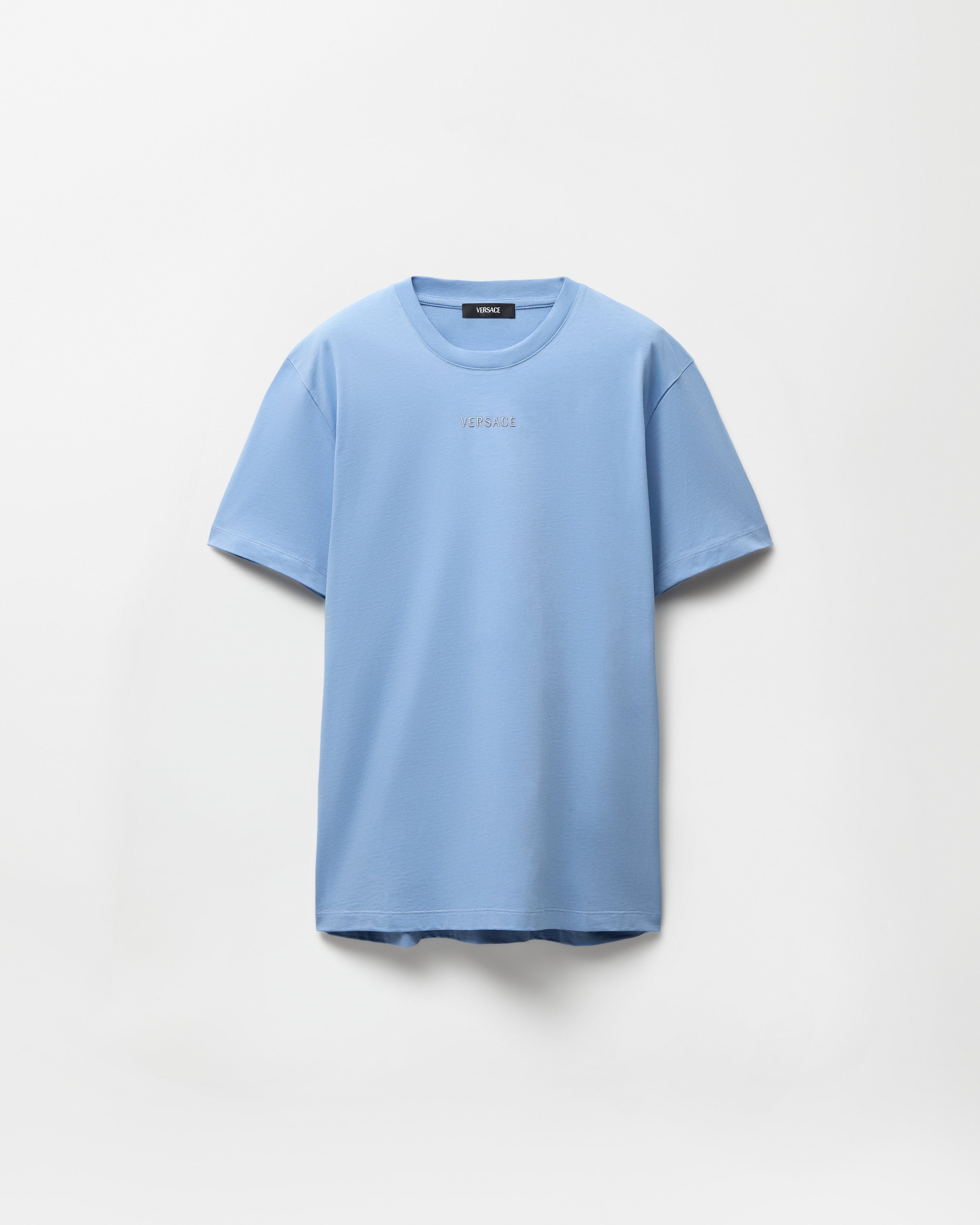 Embroidered Cotton-Jersey Slim T-Shirt Black | VERSACE US