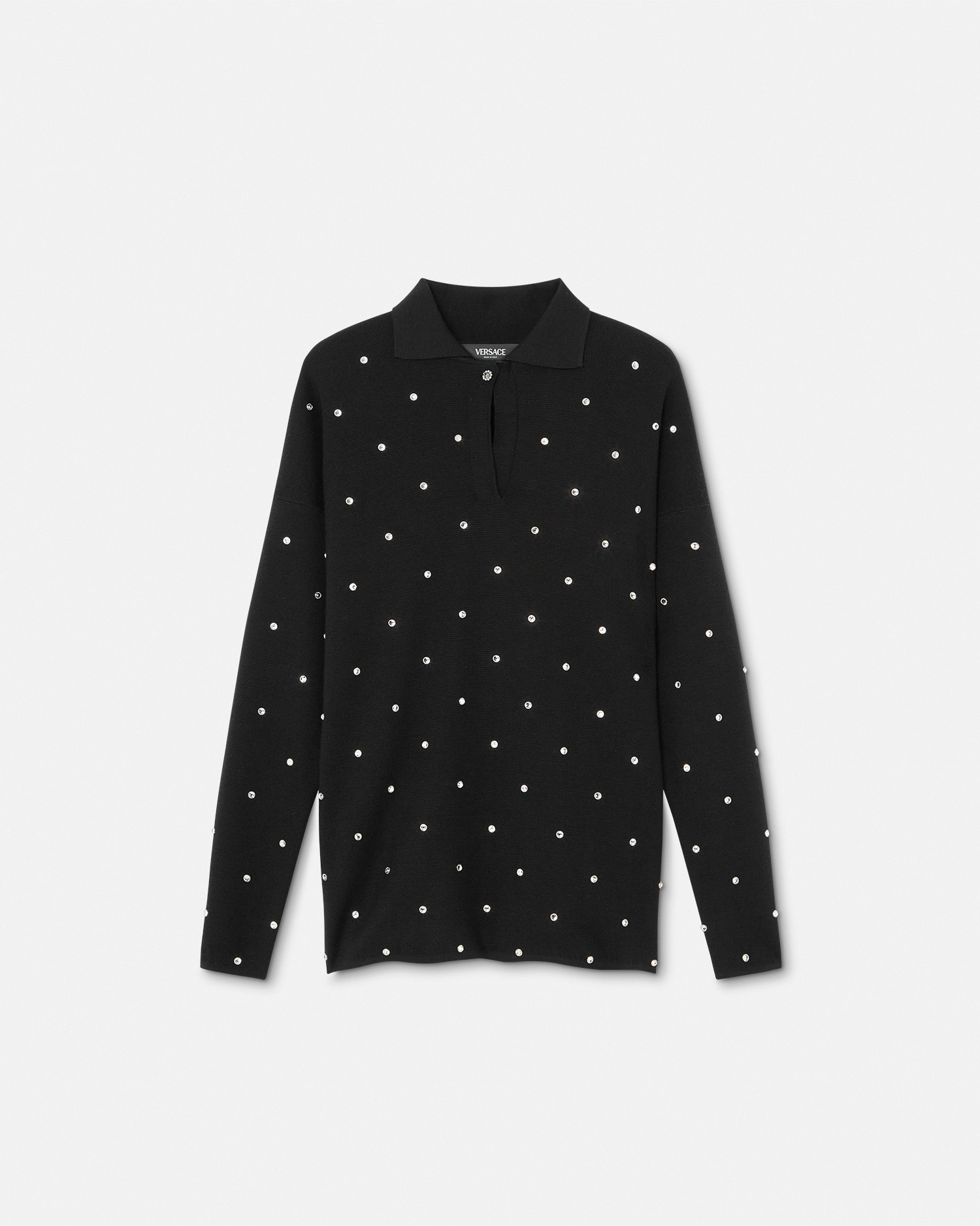 Versace Pull Polo En Maille De Laine Cielo Stellato In Noir