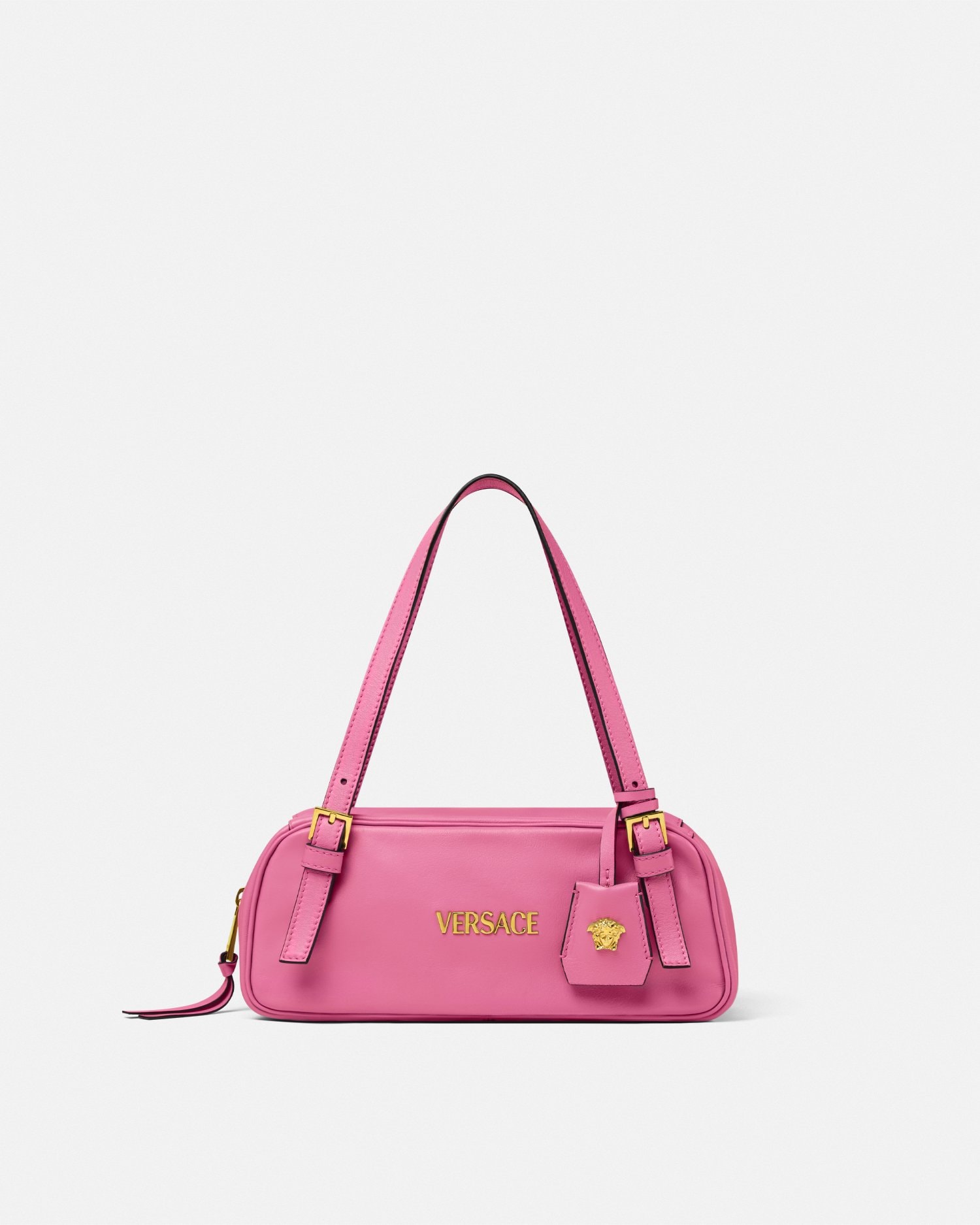 Versace Tag Nappa Bowling Bag Pink | VERSACE US