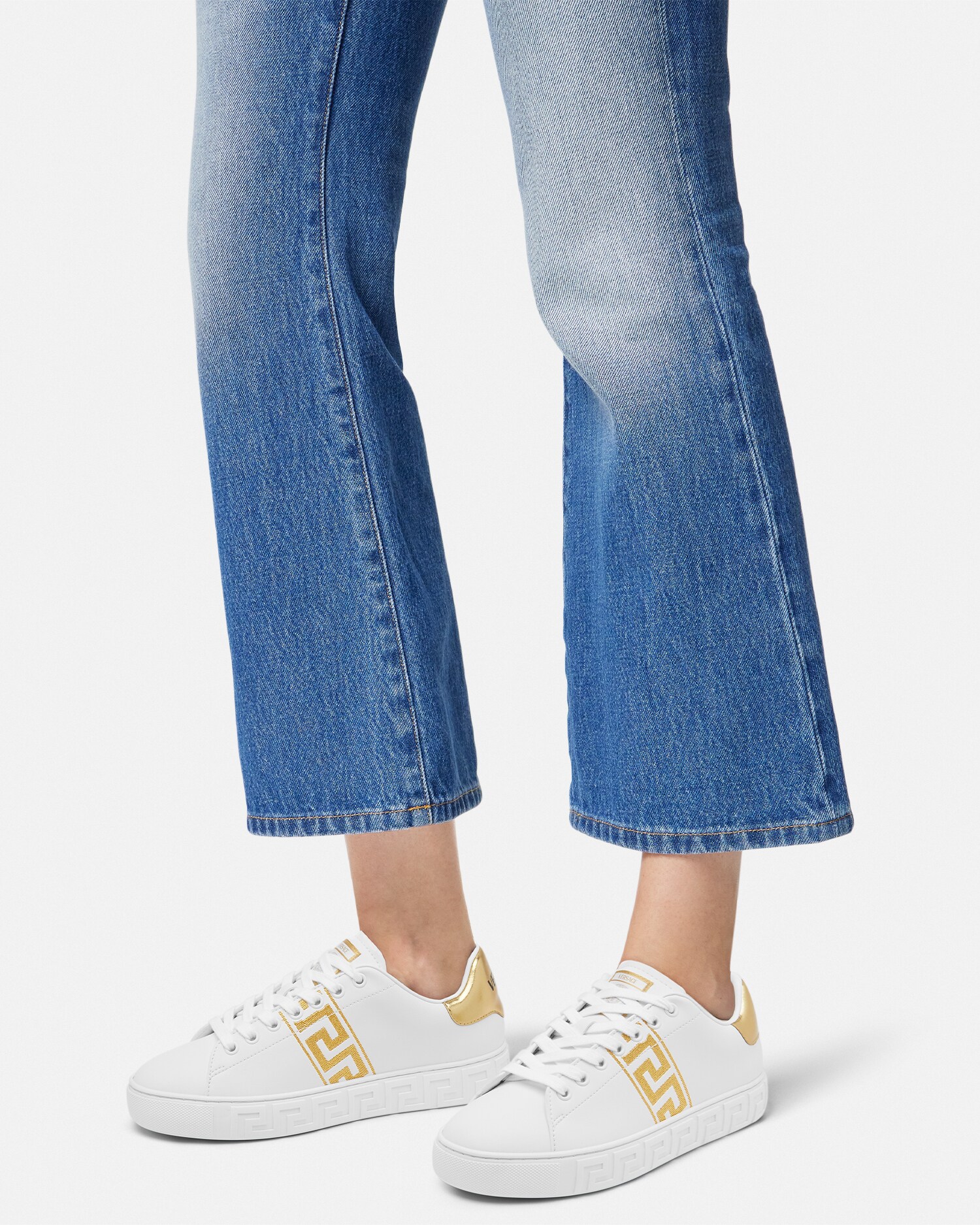 Greca Embroidered Nylon Sneakers White,Print | VERSACE US