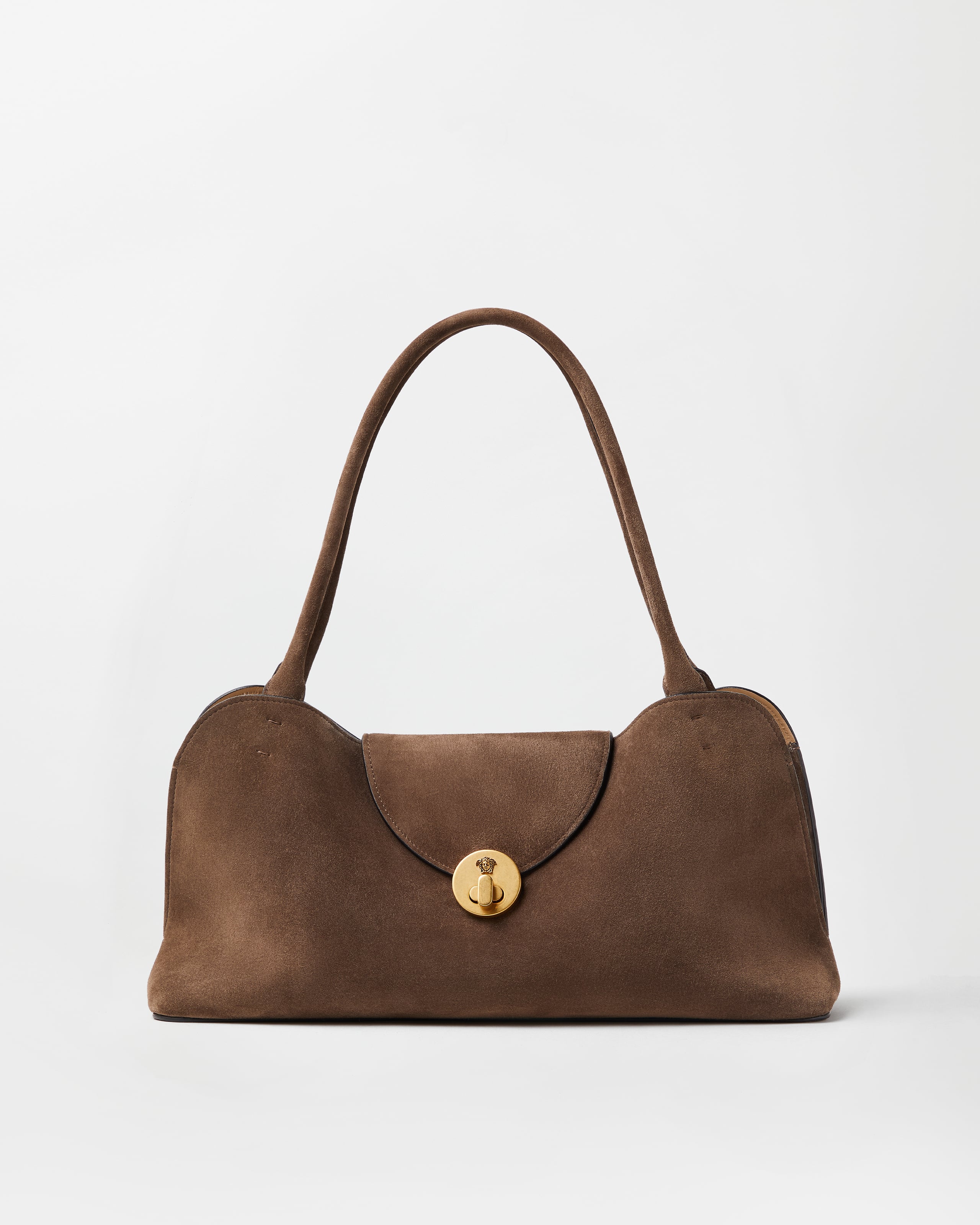 Versace Medium Suede Shoulder Bag In Brown