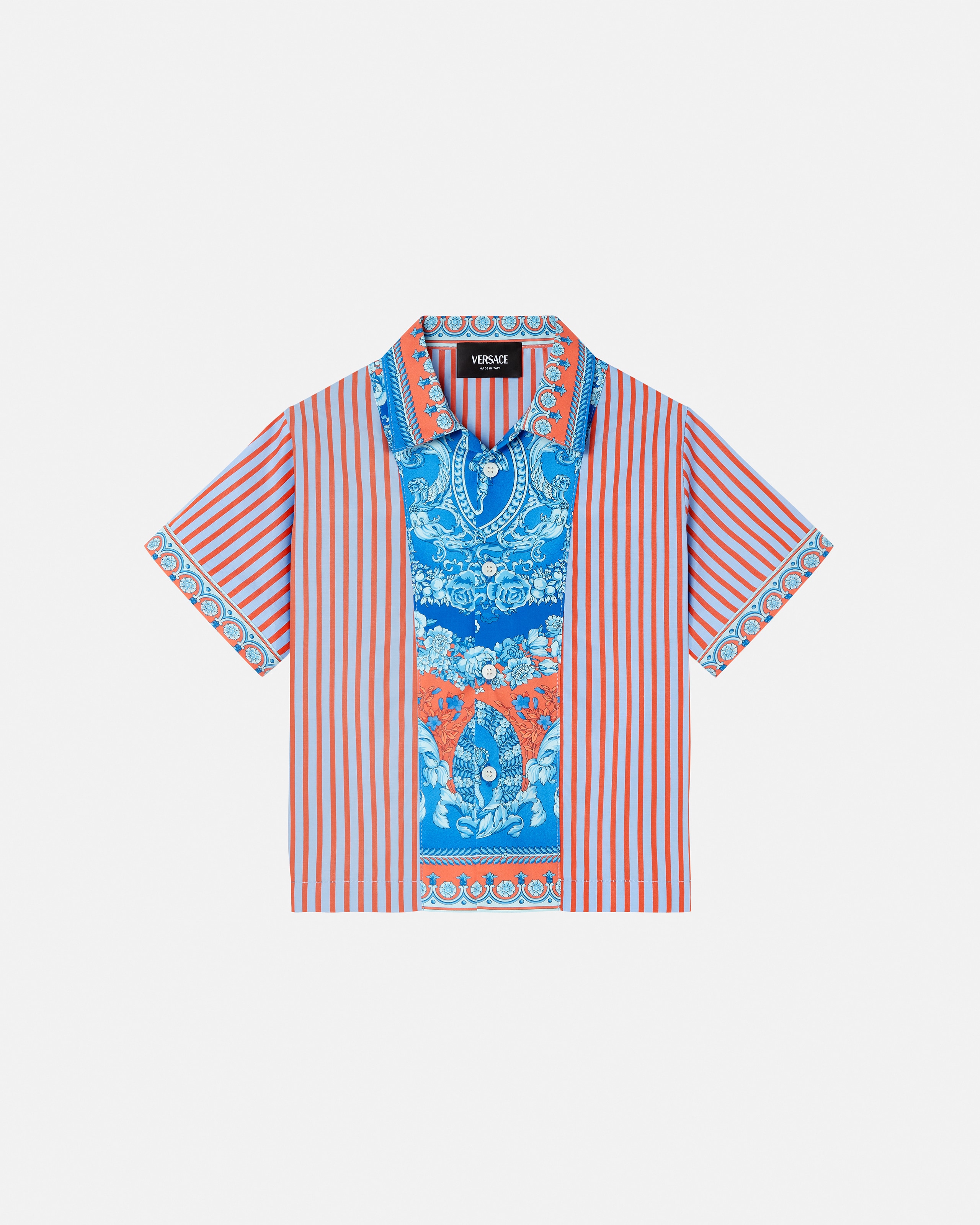 Versace Chemise Rayée Imprimée Popeline De Coton Kids In Pink