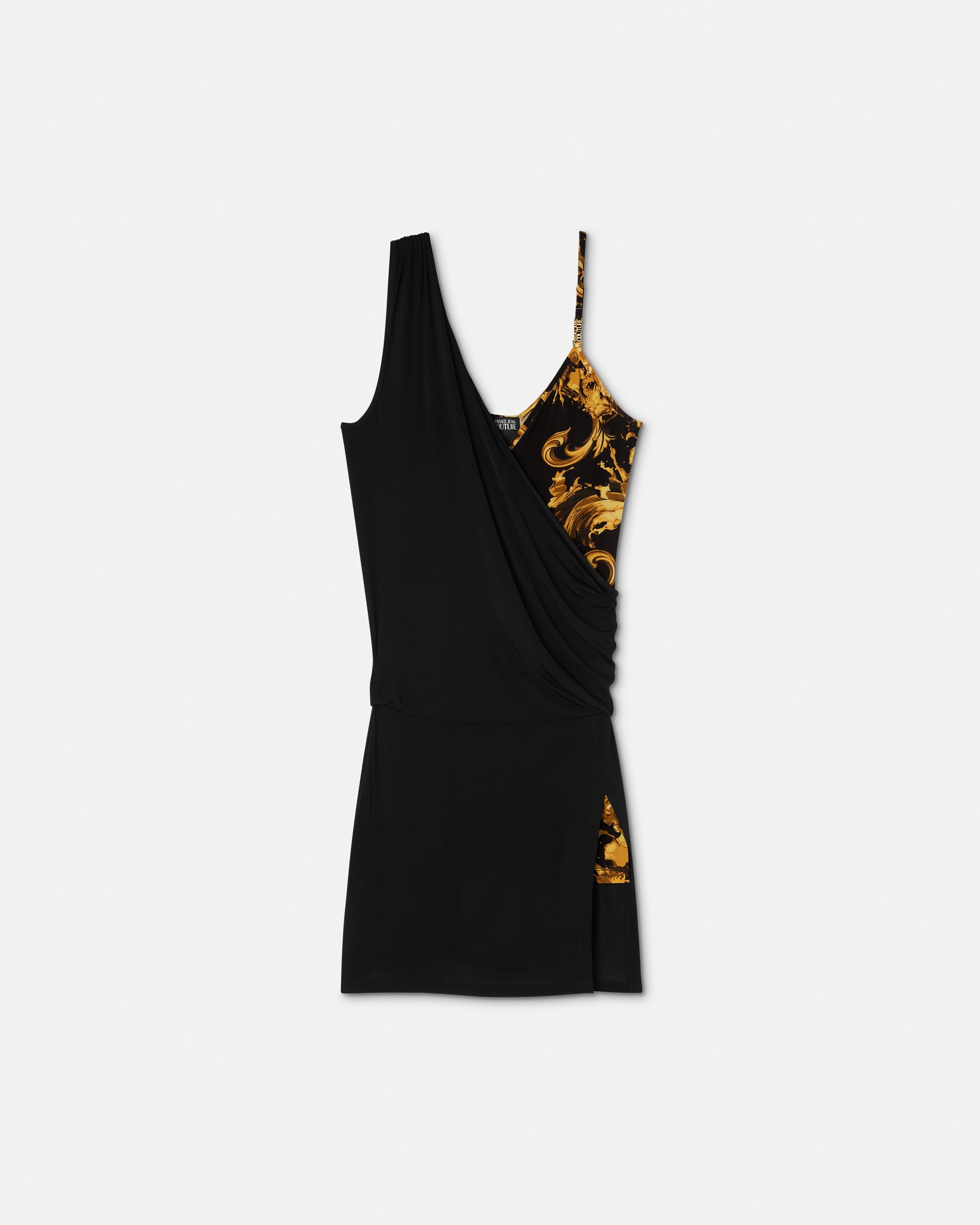 Versace Jeans Couture Printed Viscose Draped Midi Dress, Female, Black+gold, 50