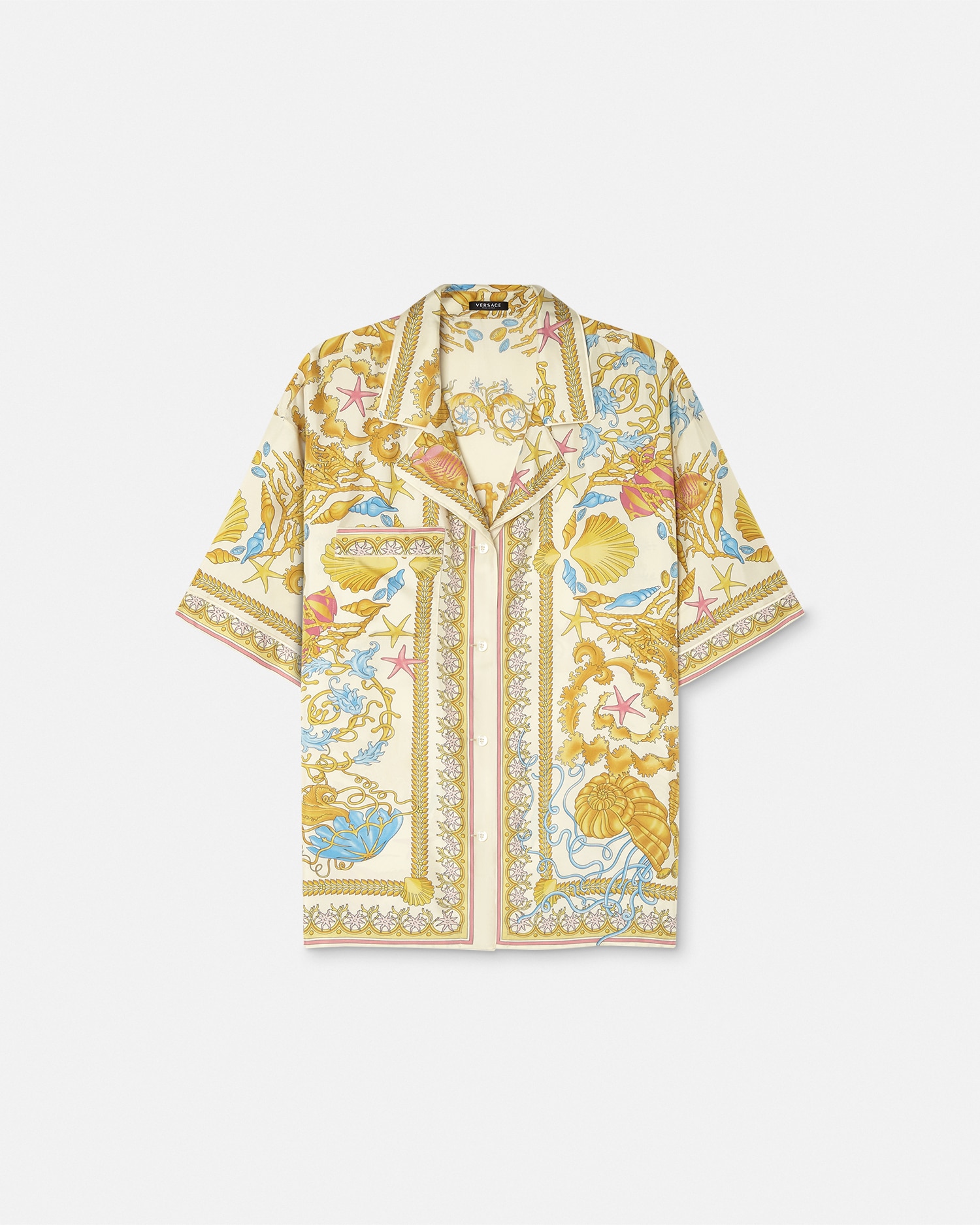 Versace Multicolor Bowling Shirt With Cuban Collar And All-over Underwater Barocco Print In Silk Woman