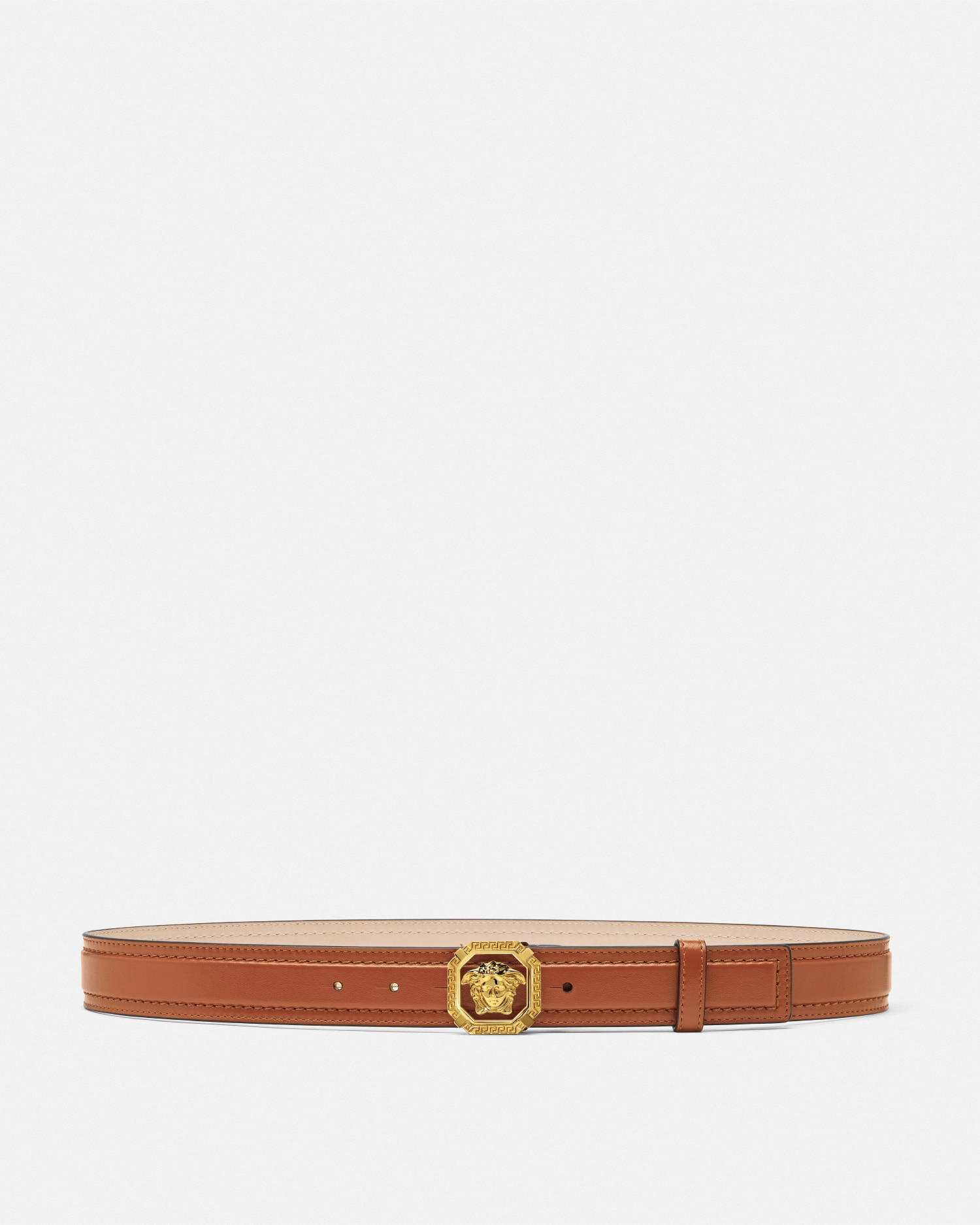 Versace La Medusa Leather Belt 3,5 Cm In Brown