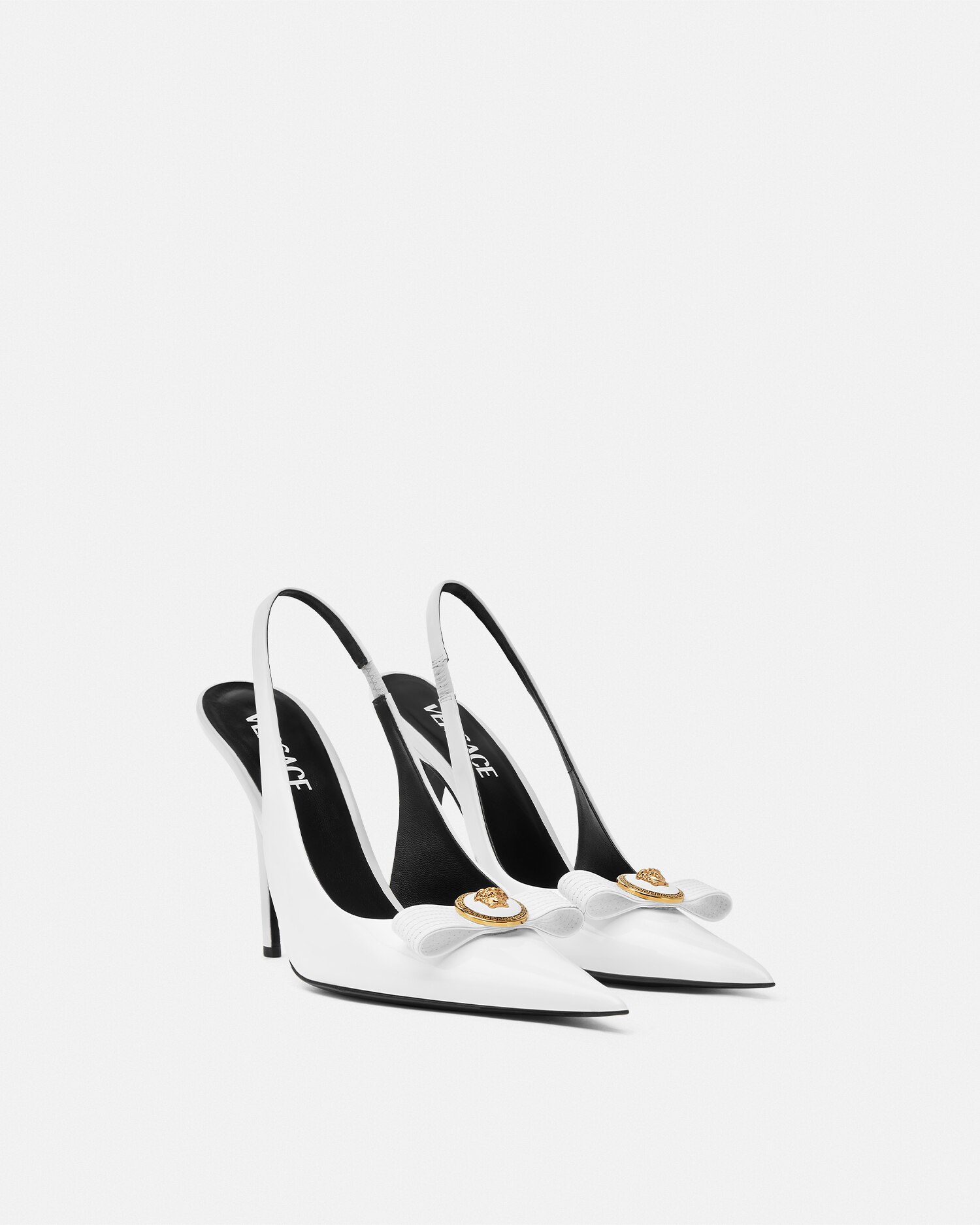 Versace Gianni Ribbon High Slingback Pumps In White