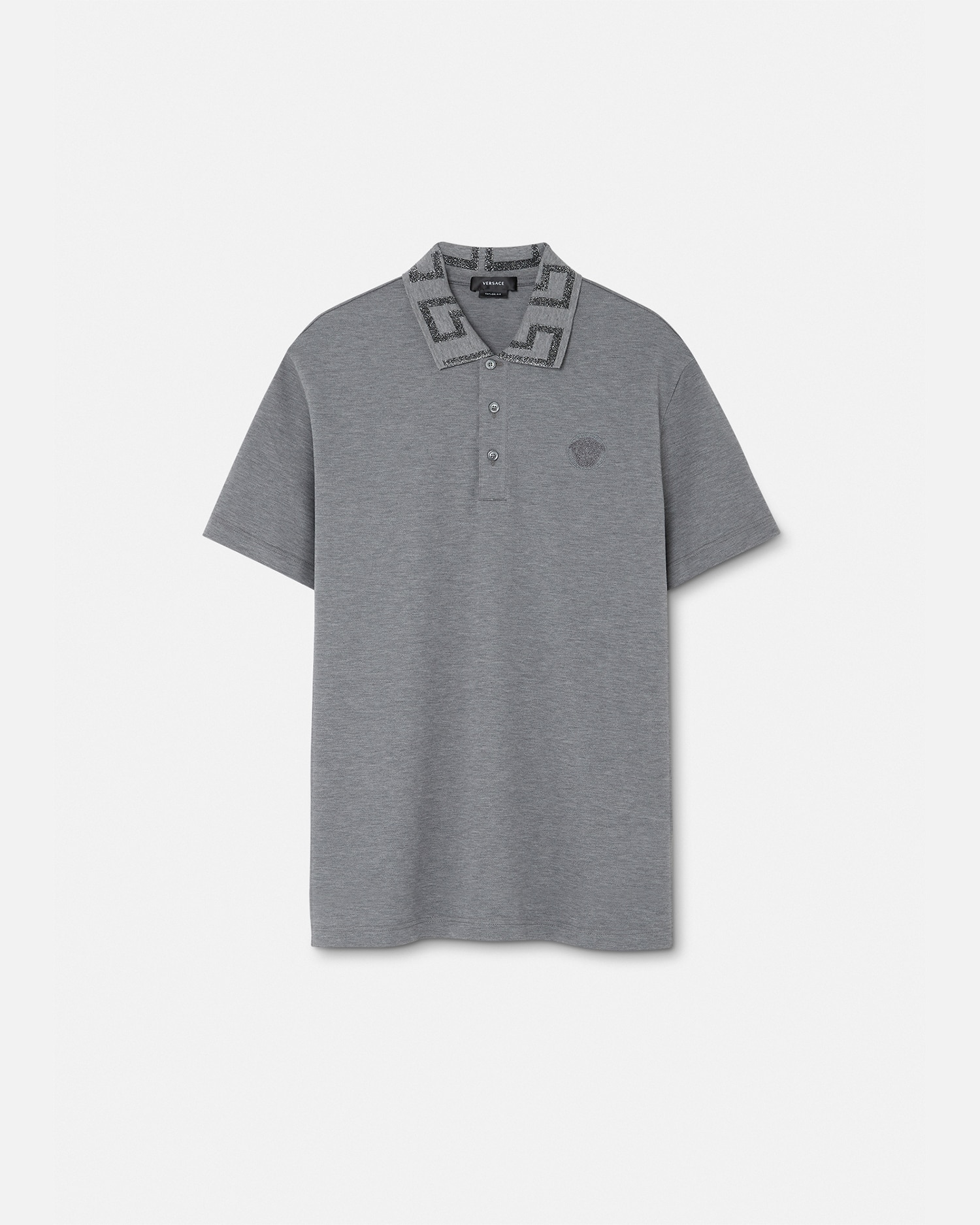 Versace Greca Short-sleeved Polo Shirt In Gray