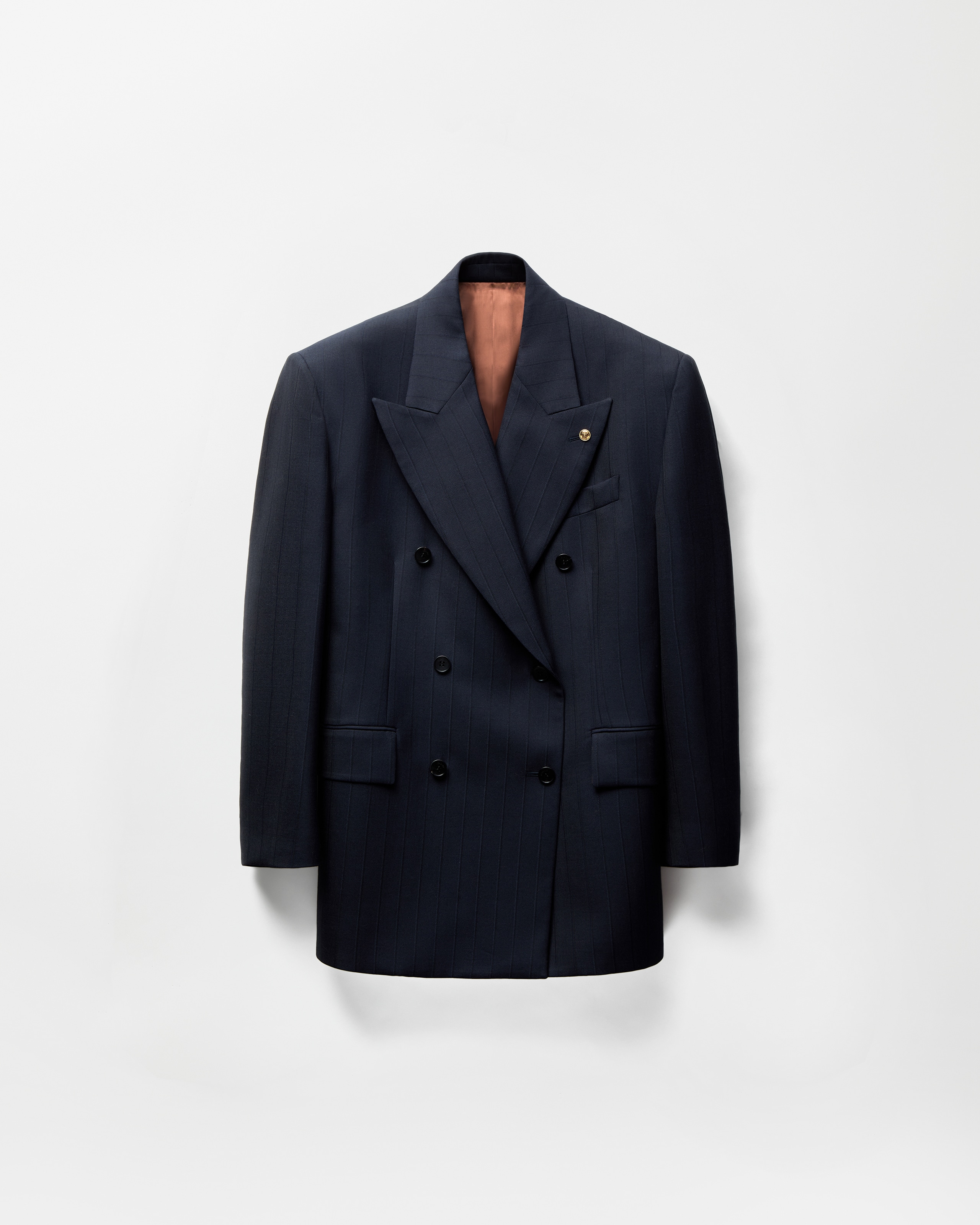 Versace Blazer En Laine À Rayures Fines In Blue