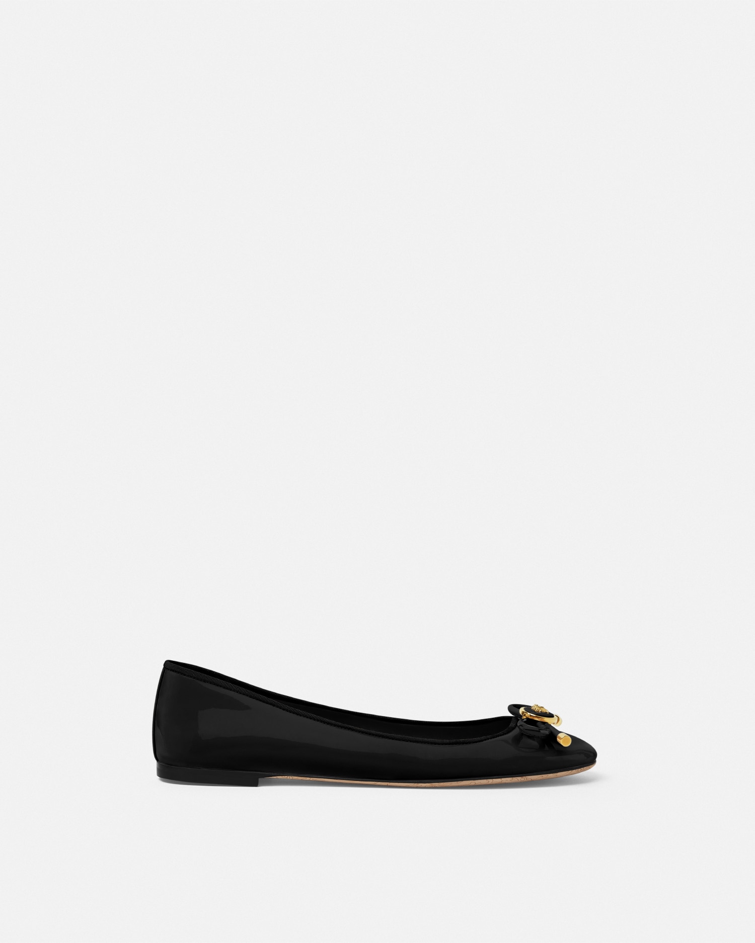 Versace Opera Bow Patent Ballerinas In Black+gold