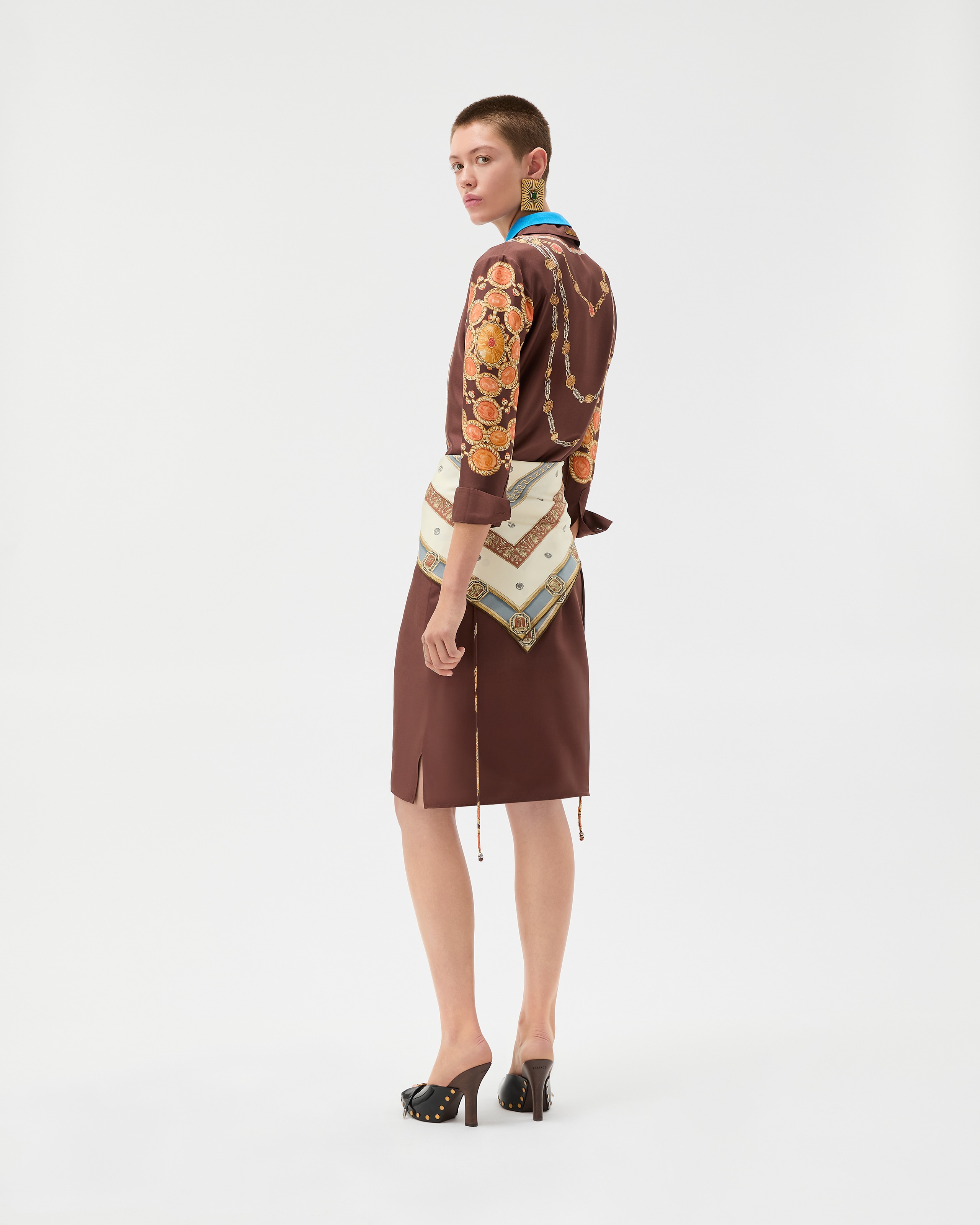 versace brown dress Printed Silk Twill Mini Shirt Dress Brown,Print