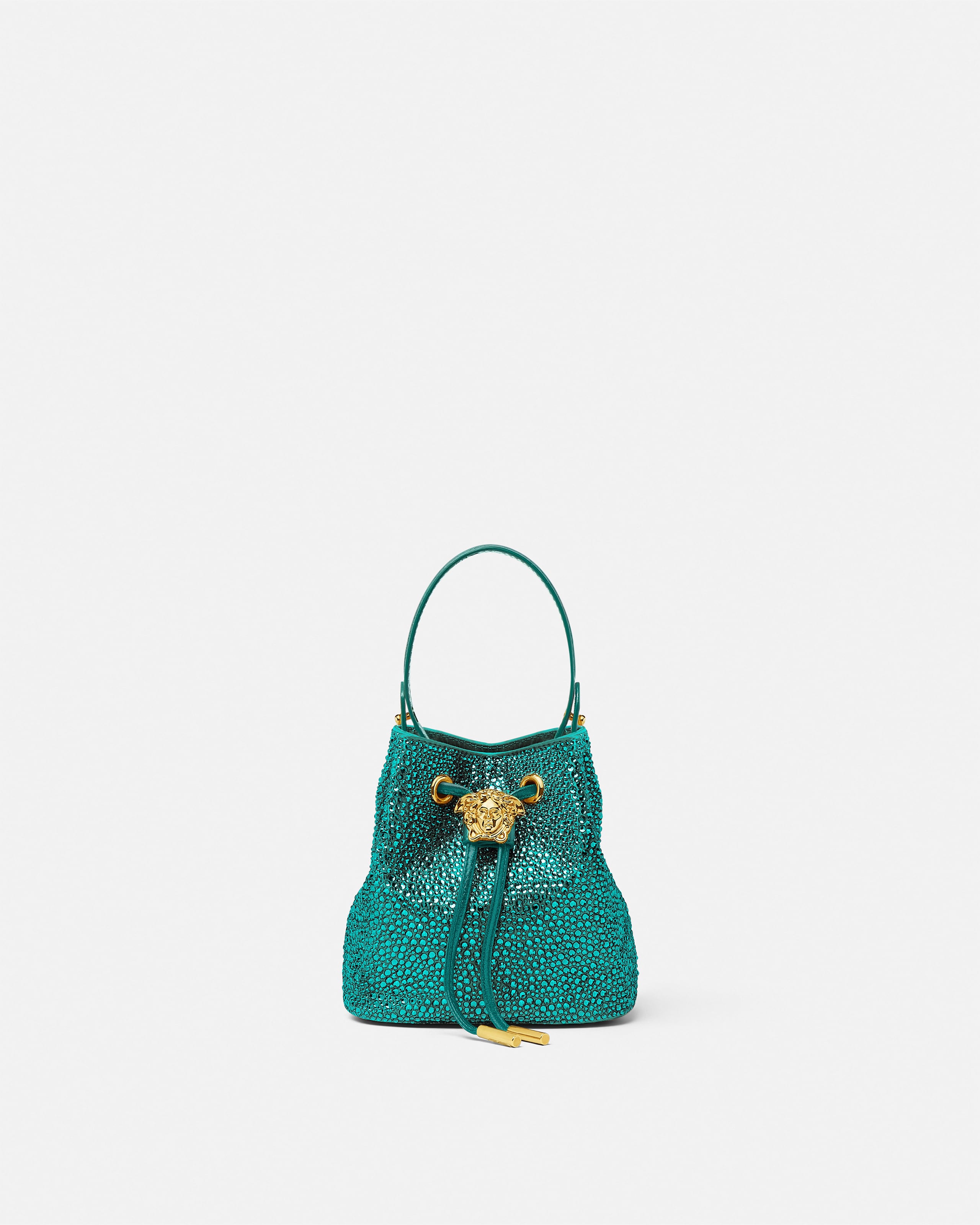 Versace Crystal La Medusa Mini Bucket Bag In Blue