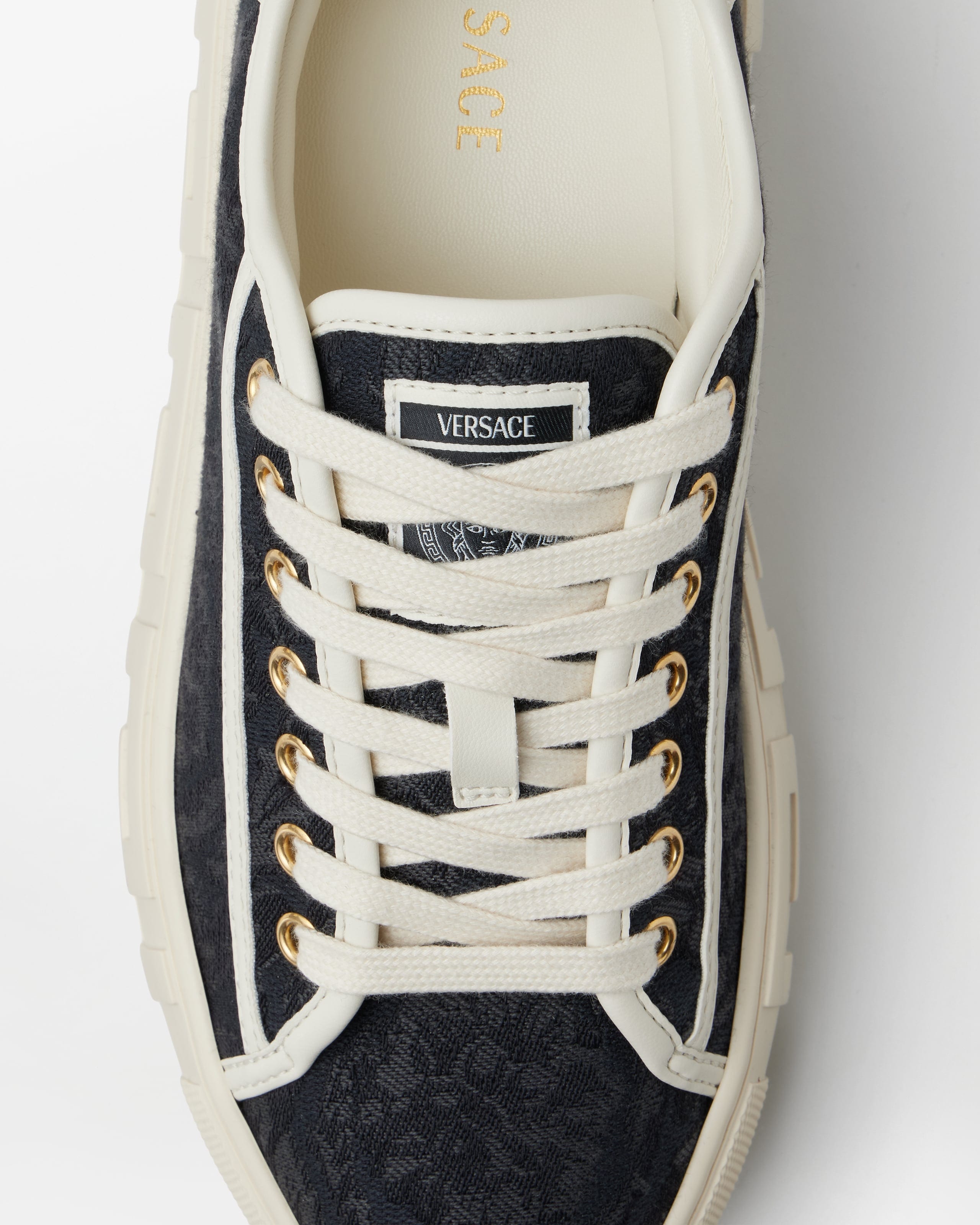 Greca Jacquard Canvas Platform Sneakers Black,White | VERSACE US