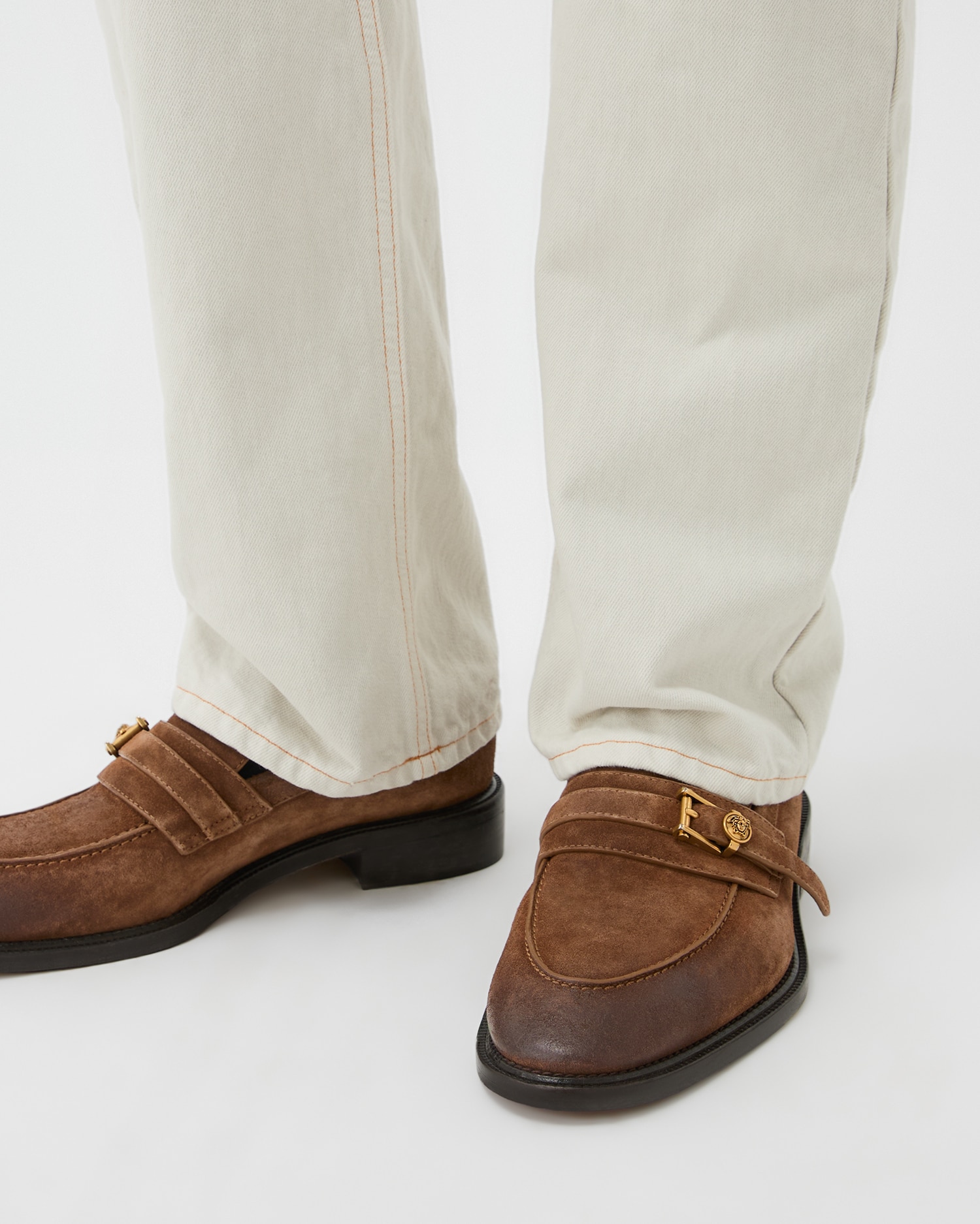 Versace Loafers With Gold Buckle In Multi