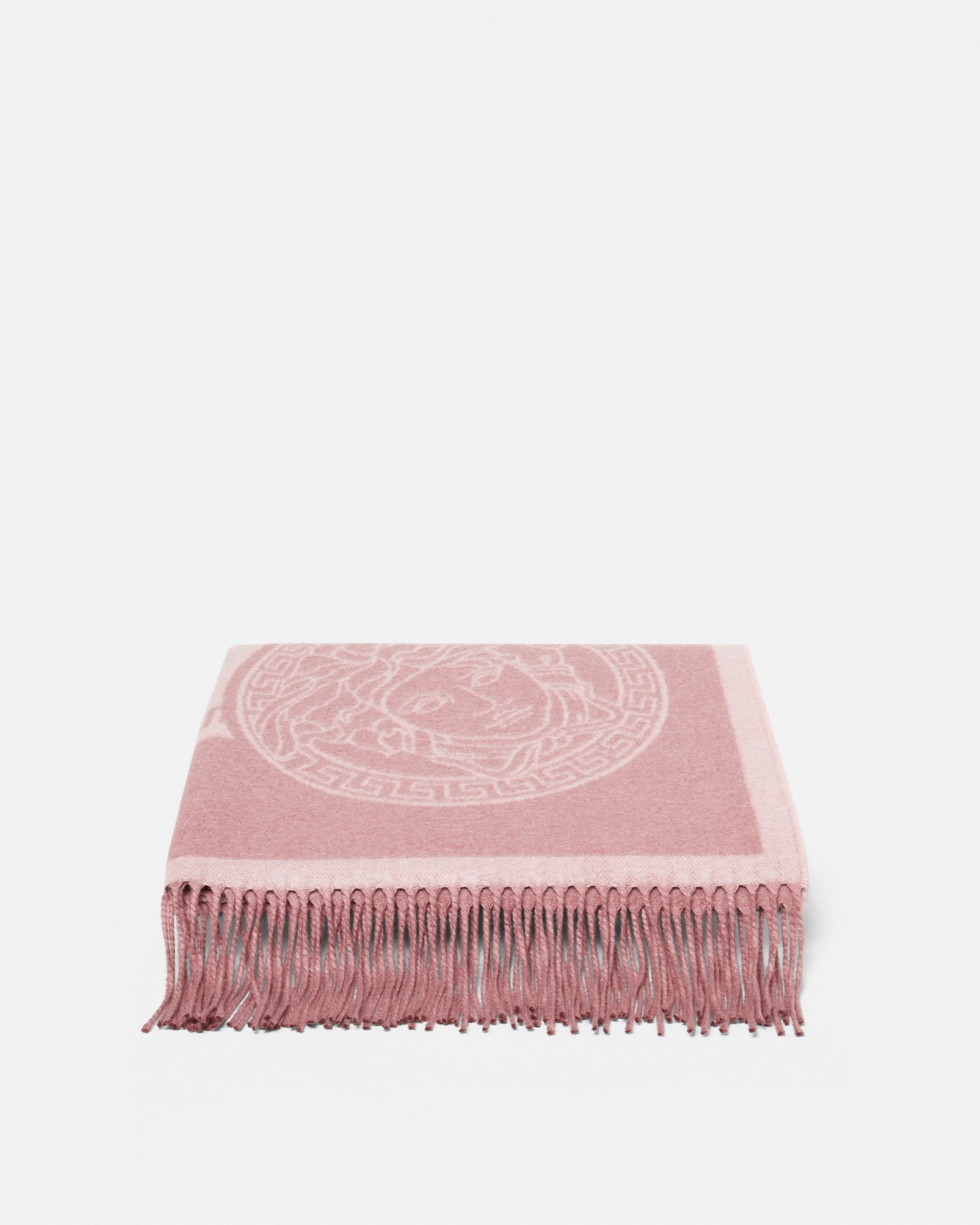 Versace Icon Cashmere-blend Fringed Blanket In Rose
