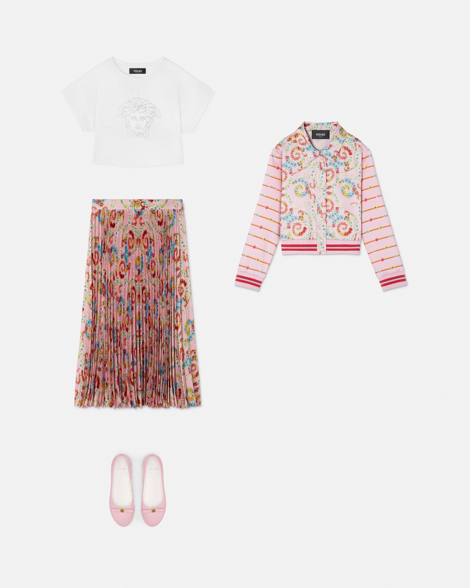 Versace Floral Swirl Kids Blouson Jacket In Rose+imprimer
