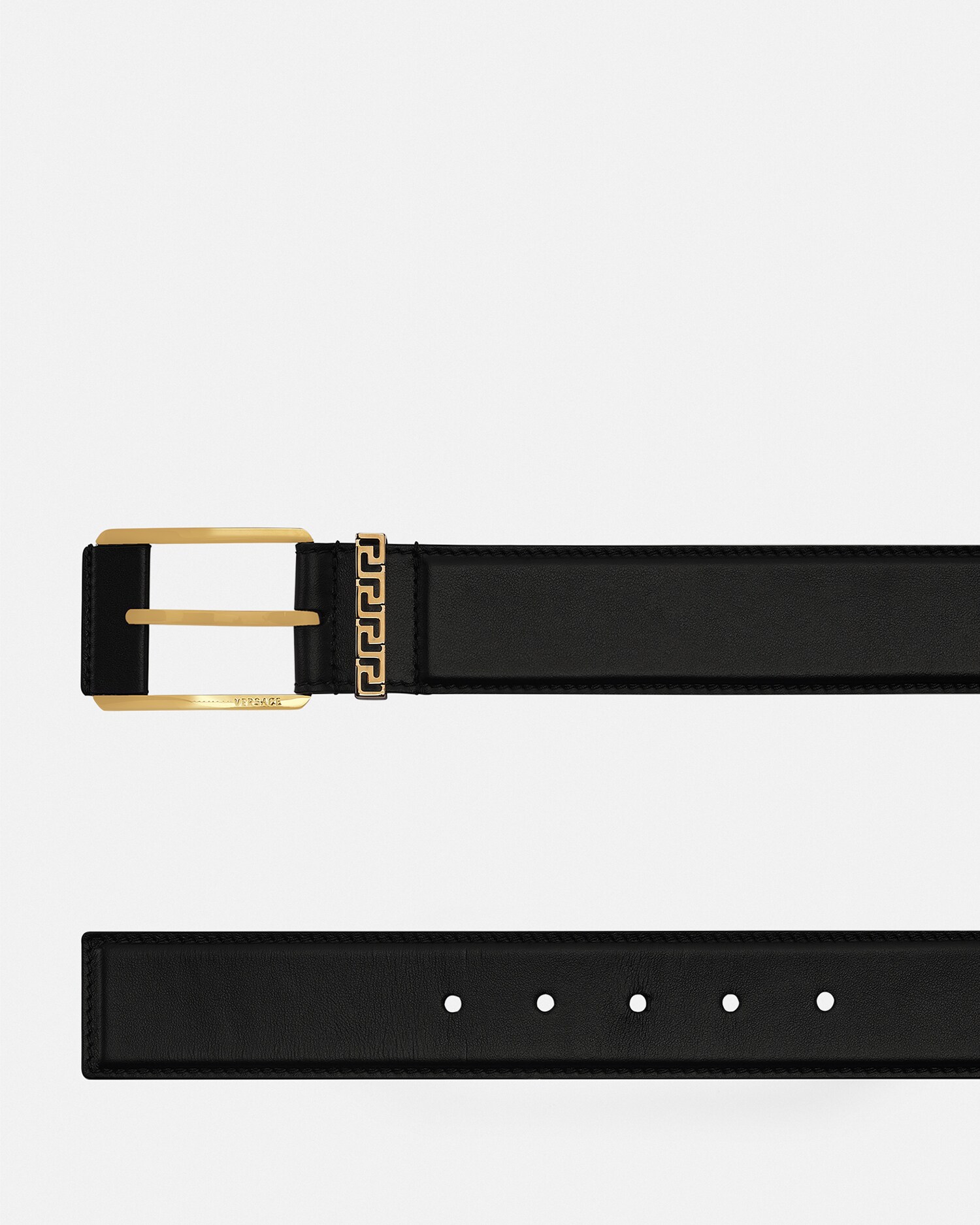 Versace Greca Accent Leather Belt In Black