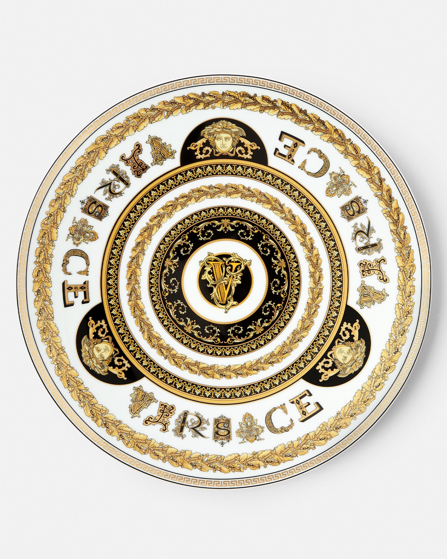 Versace Porcellane E Cristalli Virtus Alphabet V Charger Plate 33 Cm In White