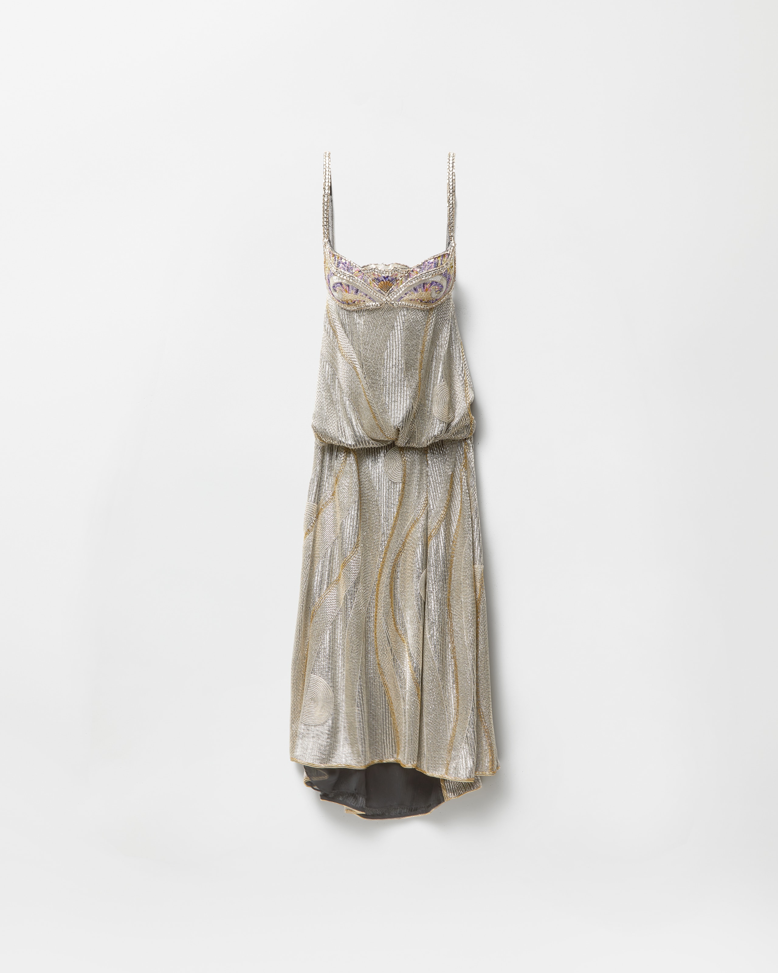 Versace Robe Mi-longue En Crêpe De Chine Brodée In Gray