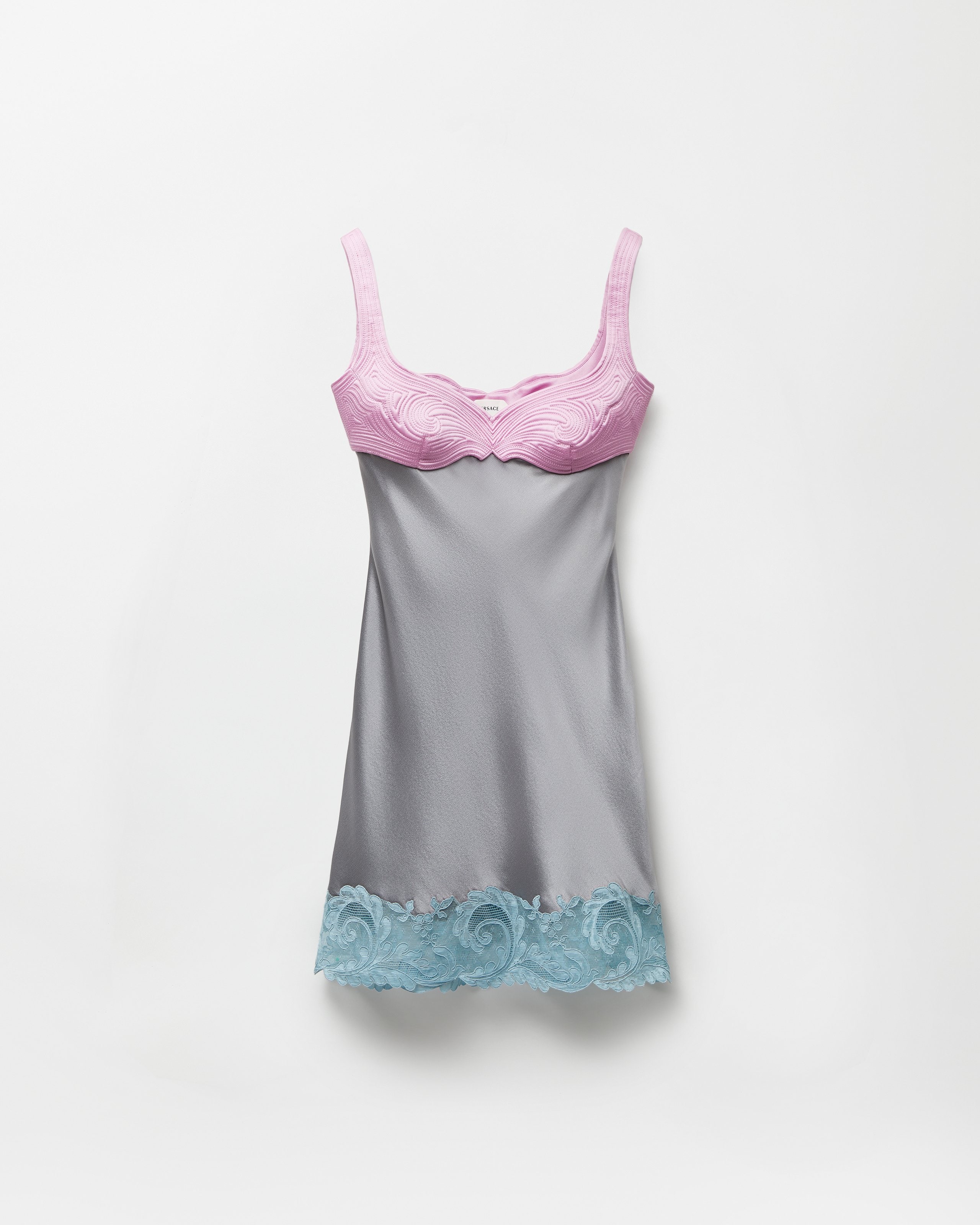 Versace Mini Robe En Cady De Soie Satiné Et Dentelle In Multi