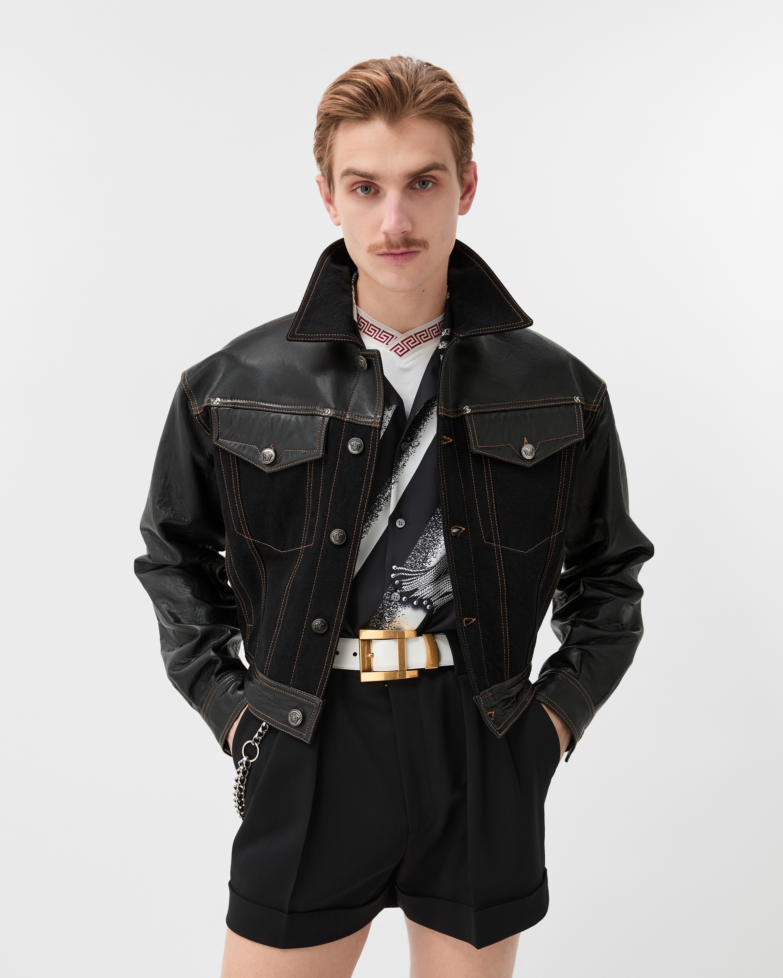Denim & Leather Blouson Black | VERSACE US