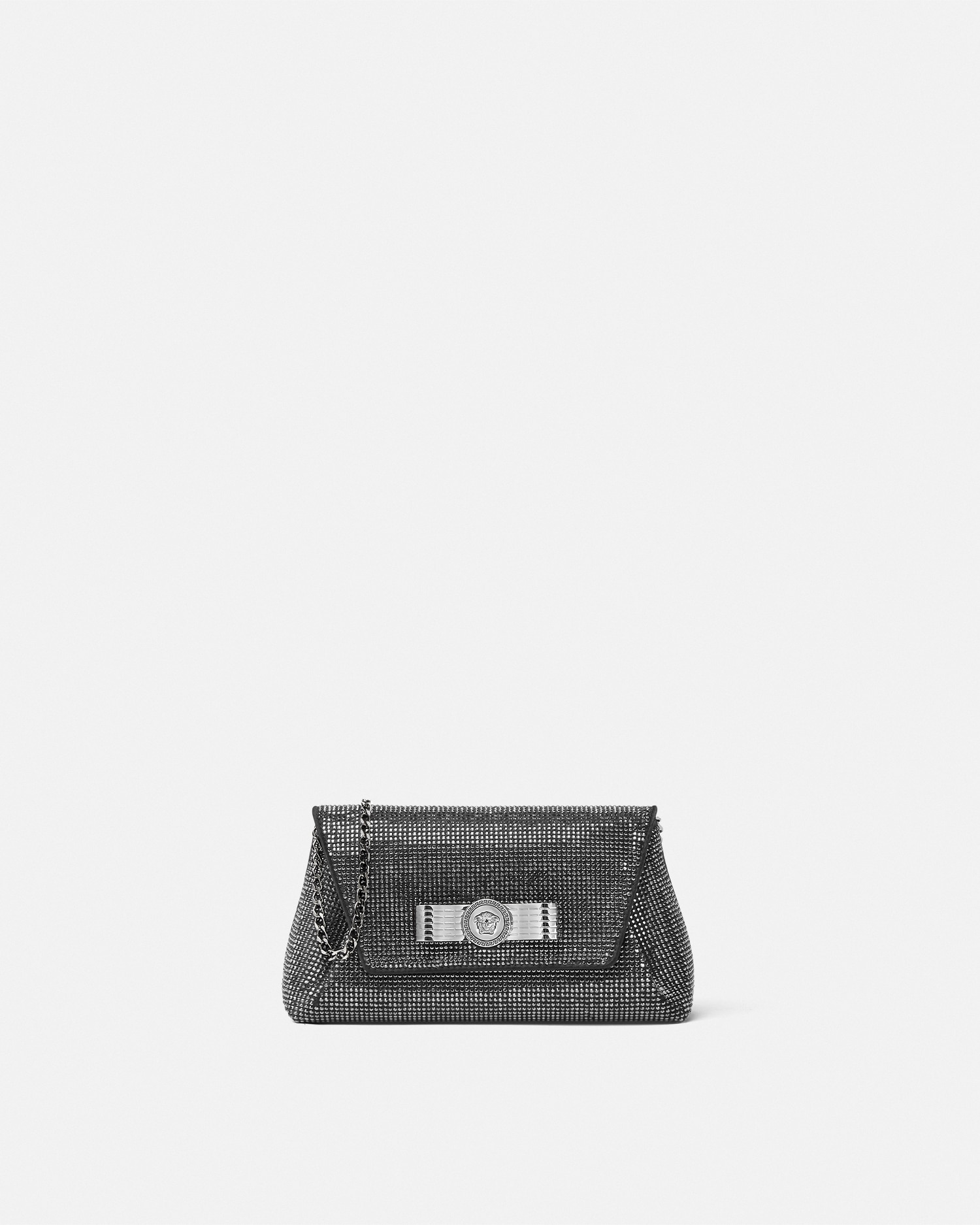 Versace Crystal Gianni Ribbon Clutch In Noir