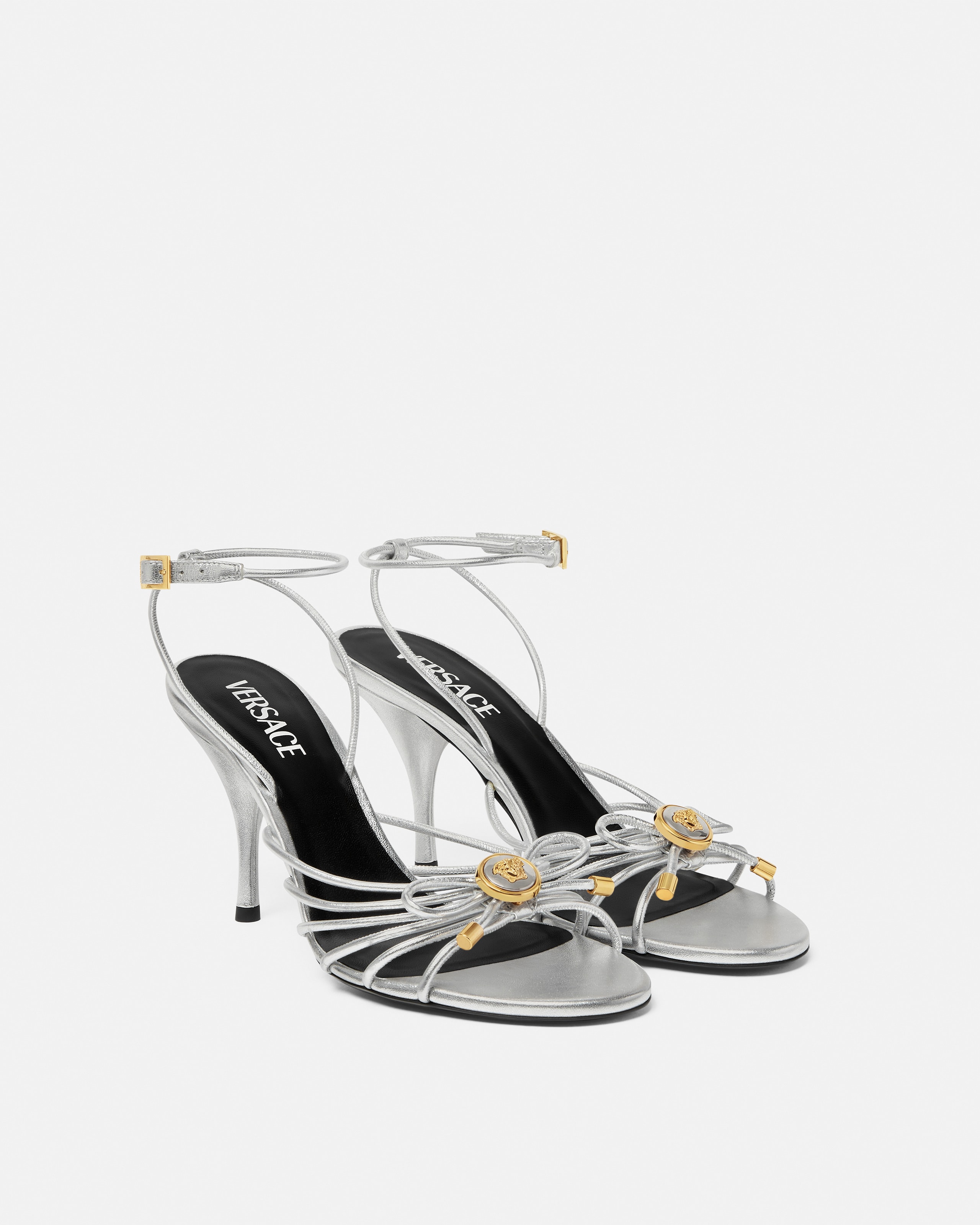 Opera Bow Metallic Sandals 85 mm