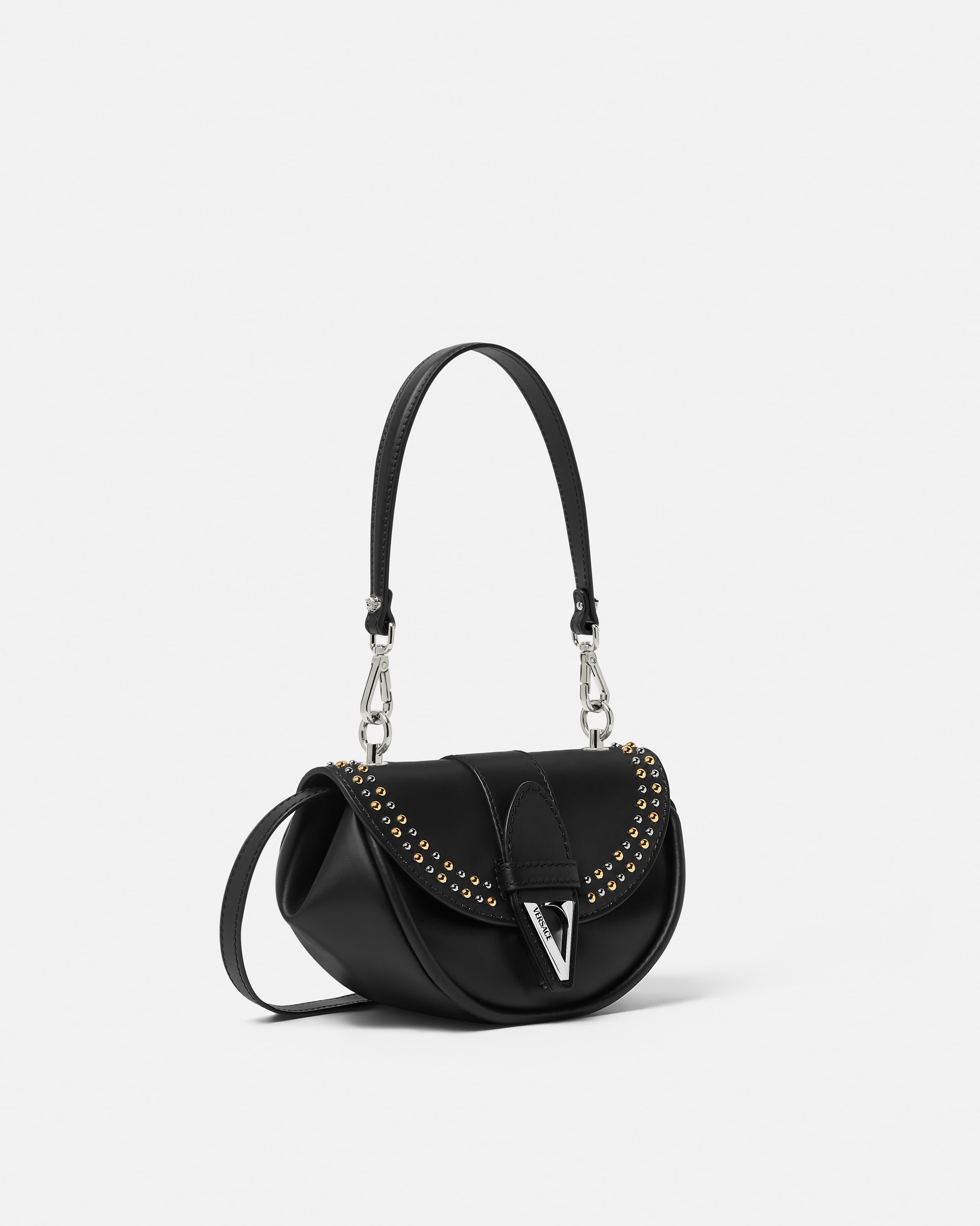 Versace Virtus Embellished Small Shoulder Bag In Black