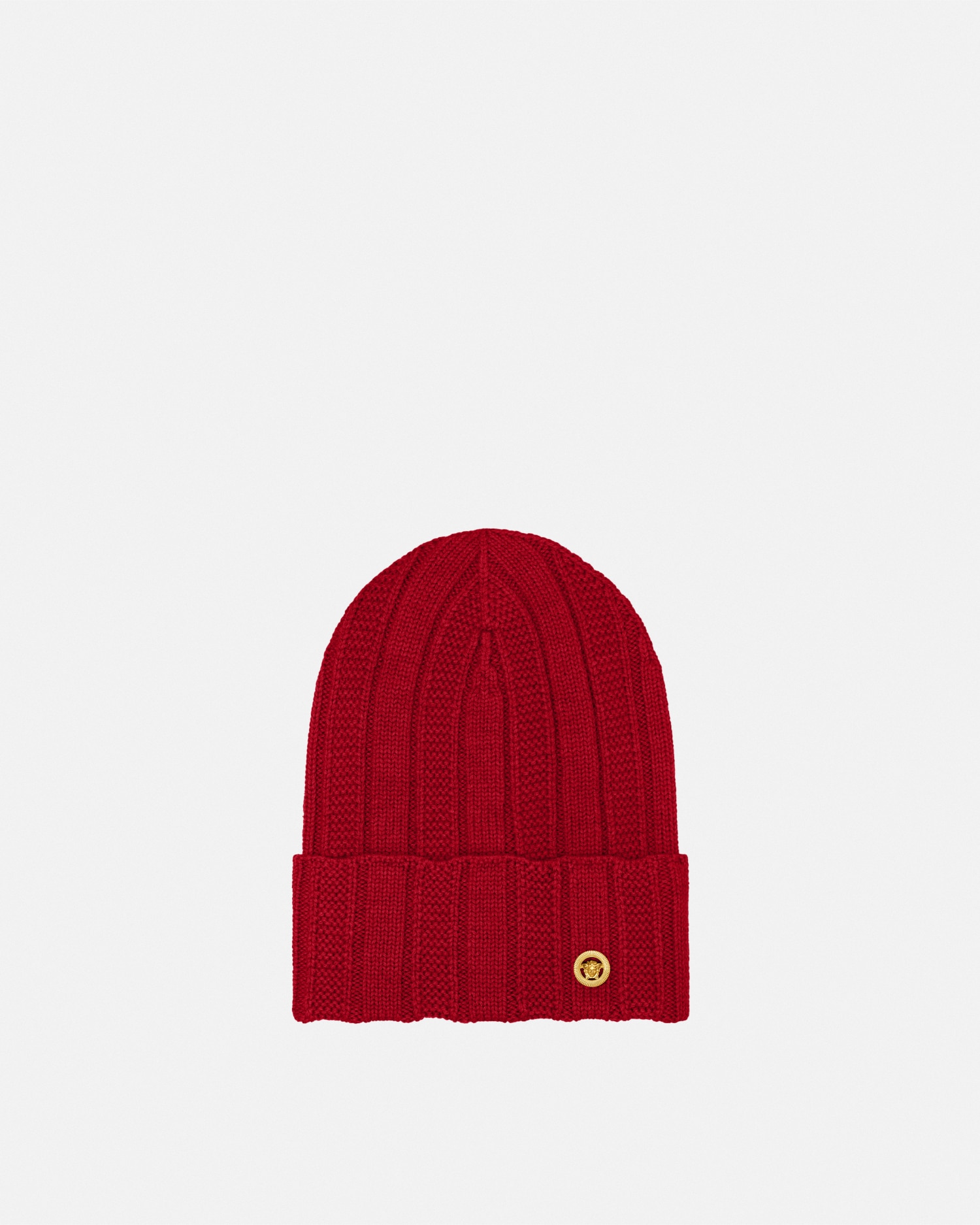 Versace Medusa Ribbed Knit Beanie In Red