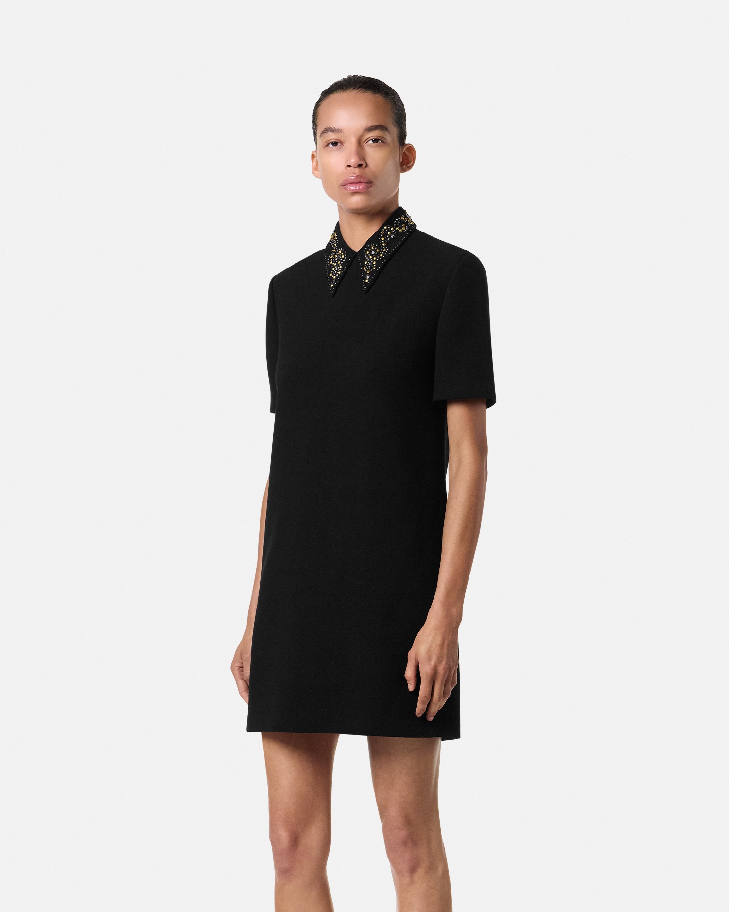 Studded Wool Crêpe A-Line Mini Dress