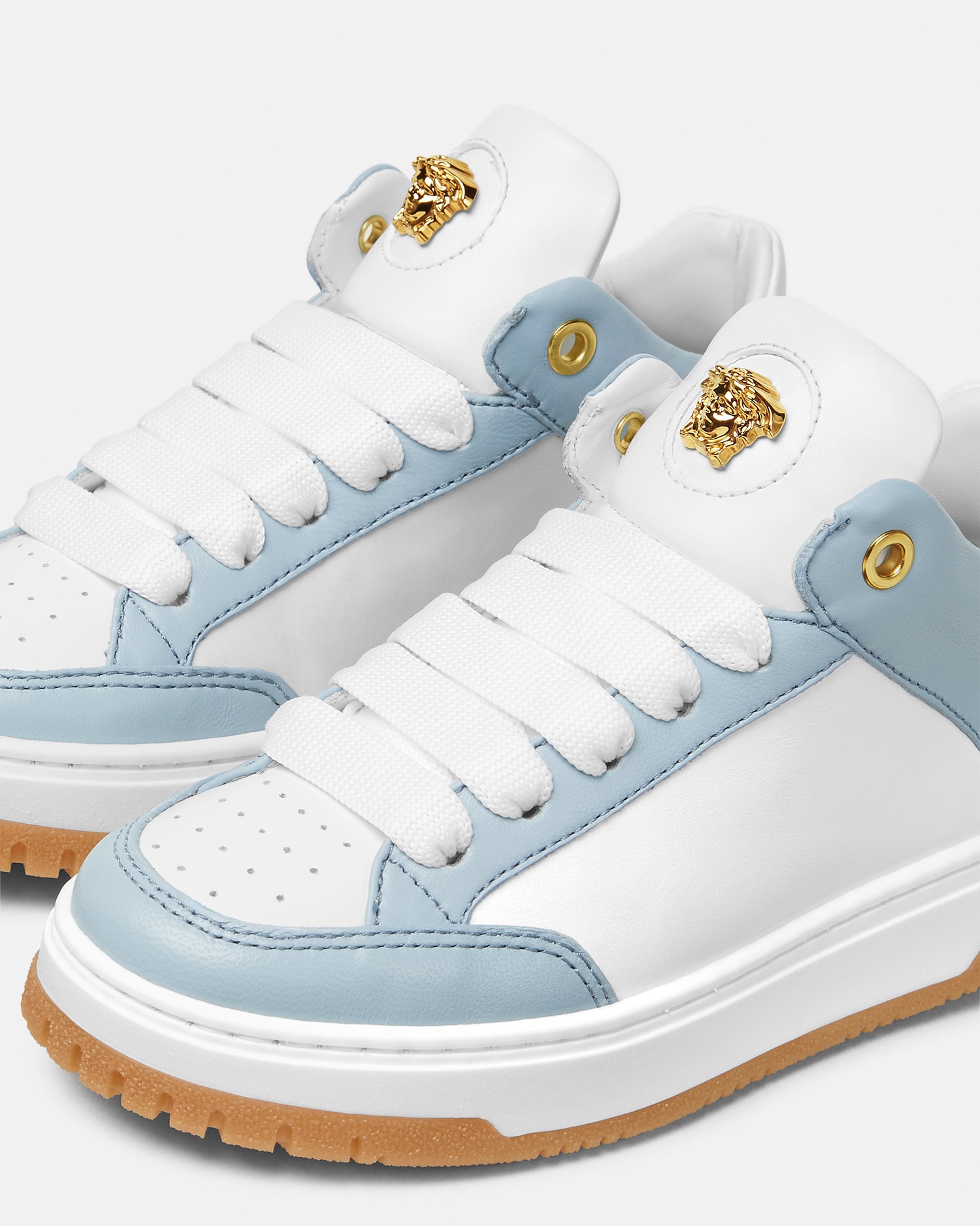 Versace La Medusa Kids Sneakers In Light Blue+white